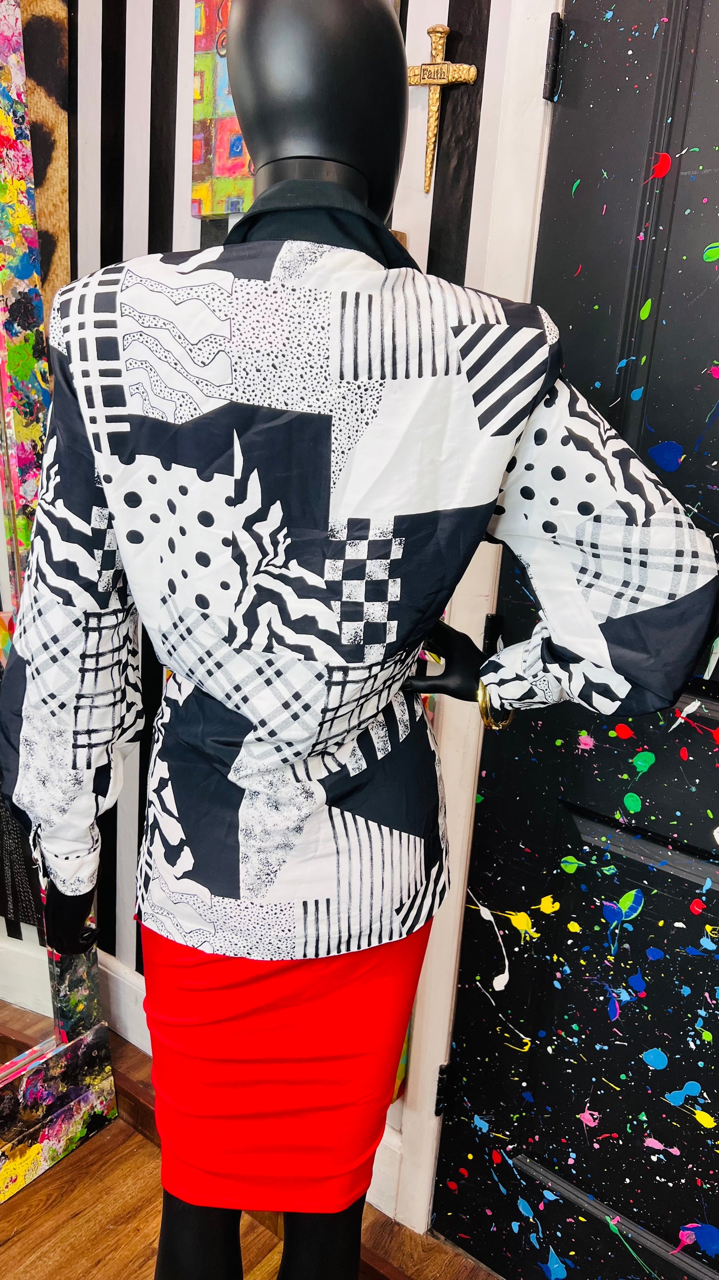 Vintage Black & White Abstract Blouse (14)