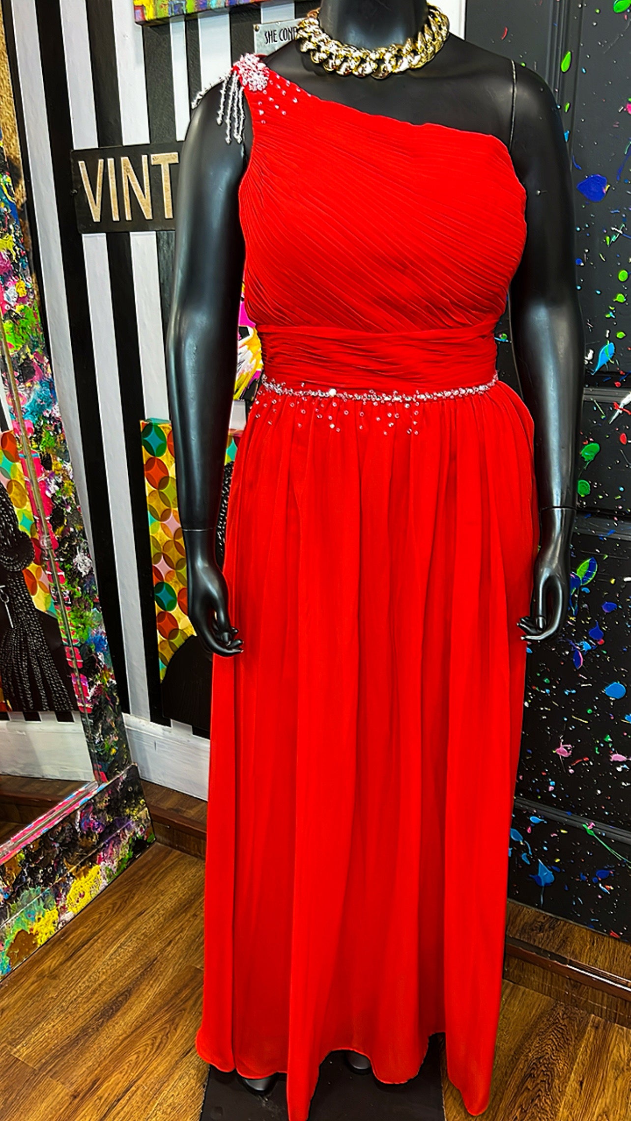 Jewel Red One Shoulder Formal Dress (14)