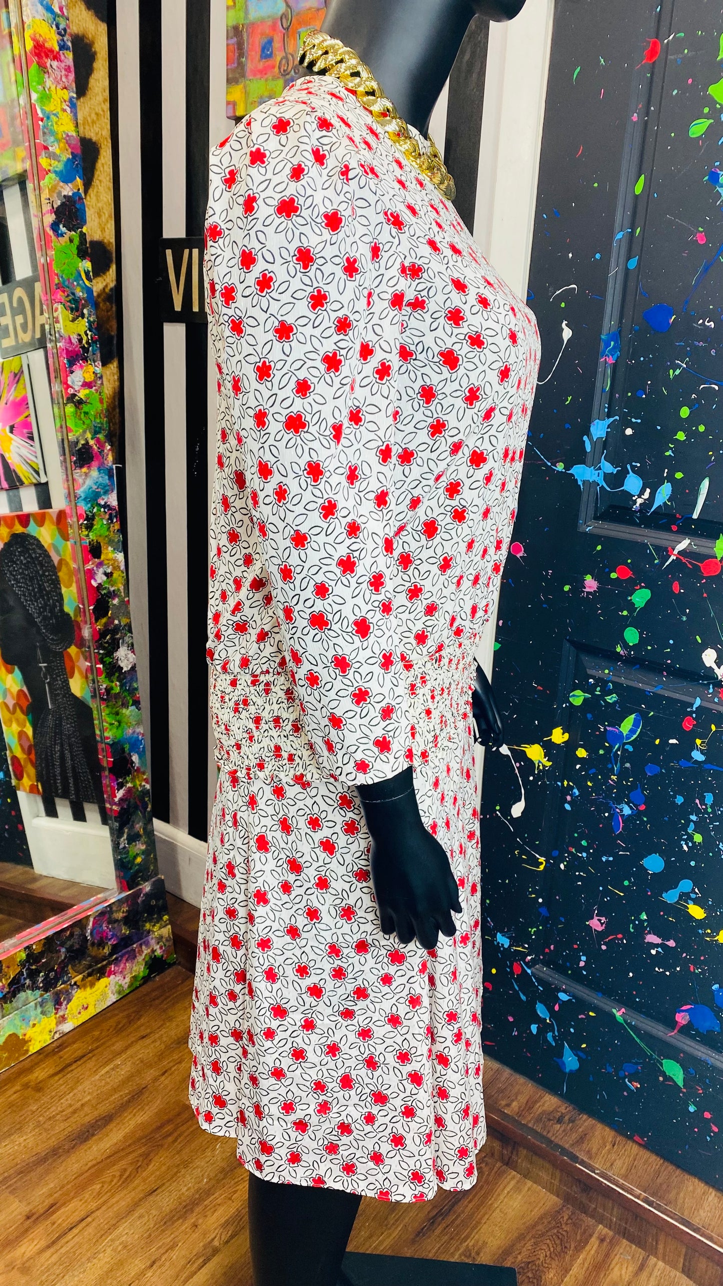 Vintage Red White & Black Floral Skirt Set (12)