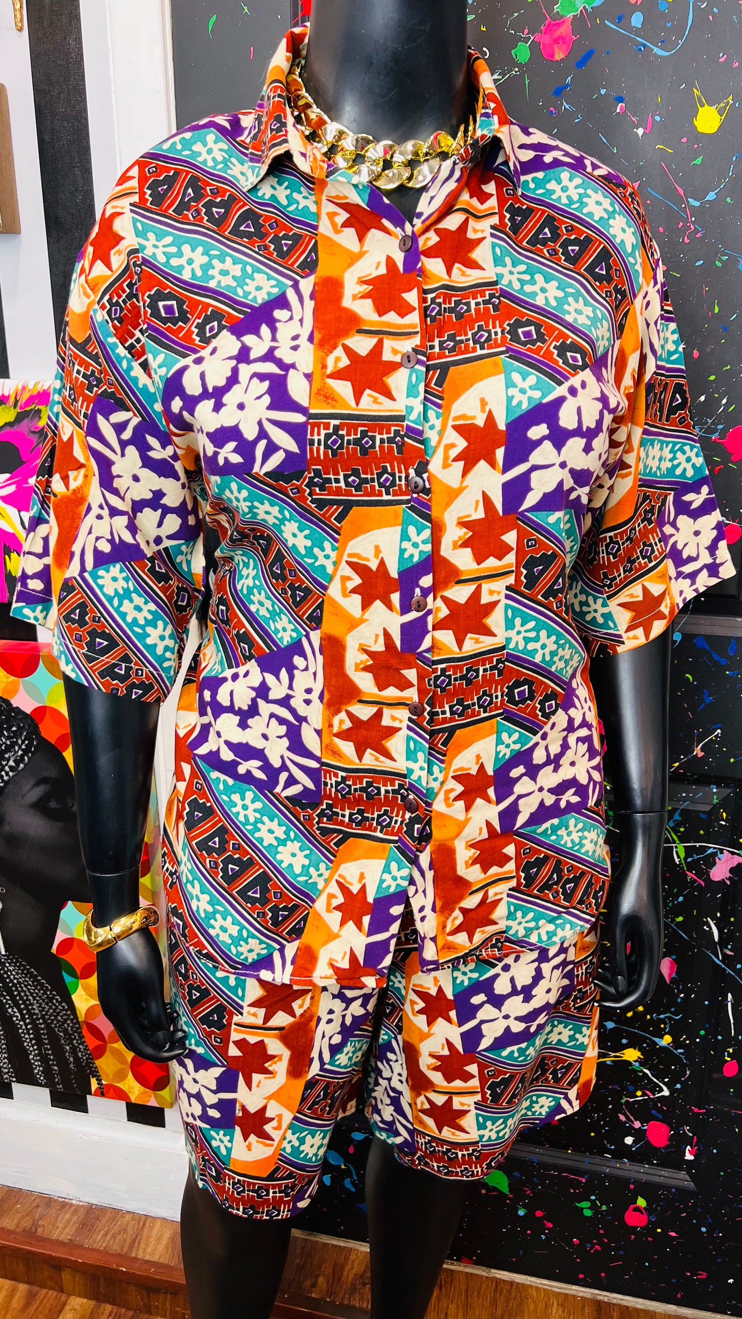 Vintage Rayon Abstract Shorts Set (20)