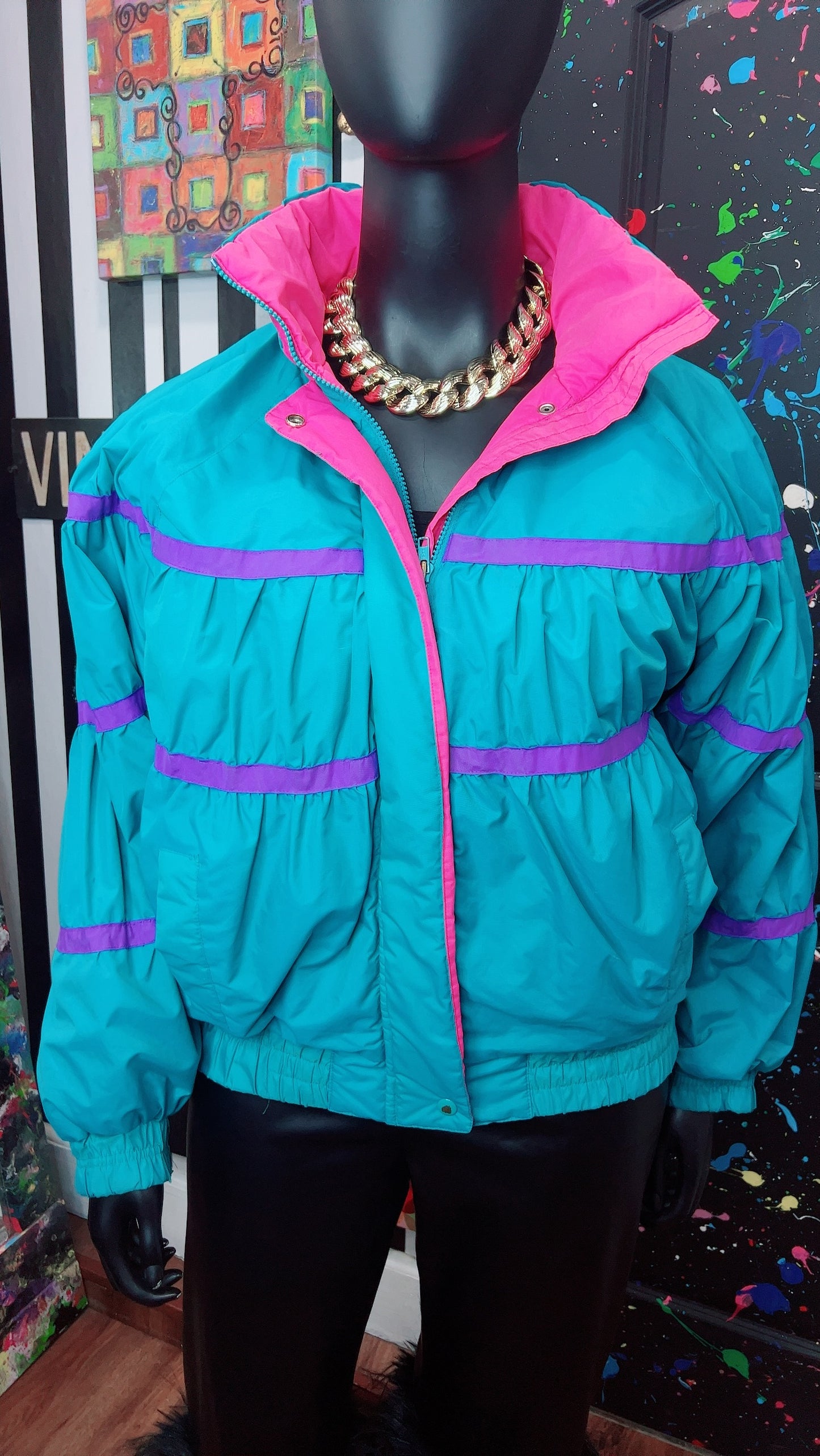 Vintage Blue, Purple & Pink Puffer Coat (18/20)
