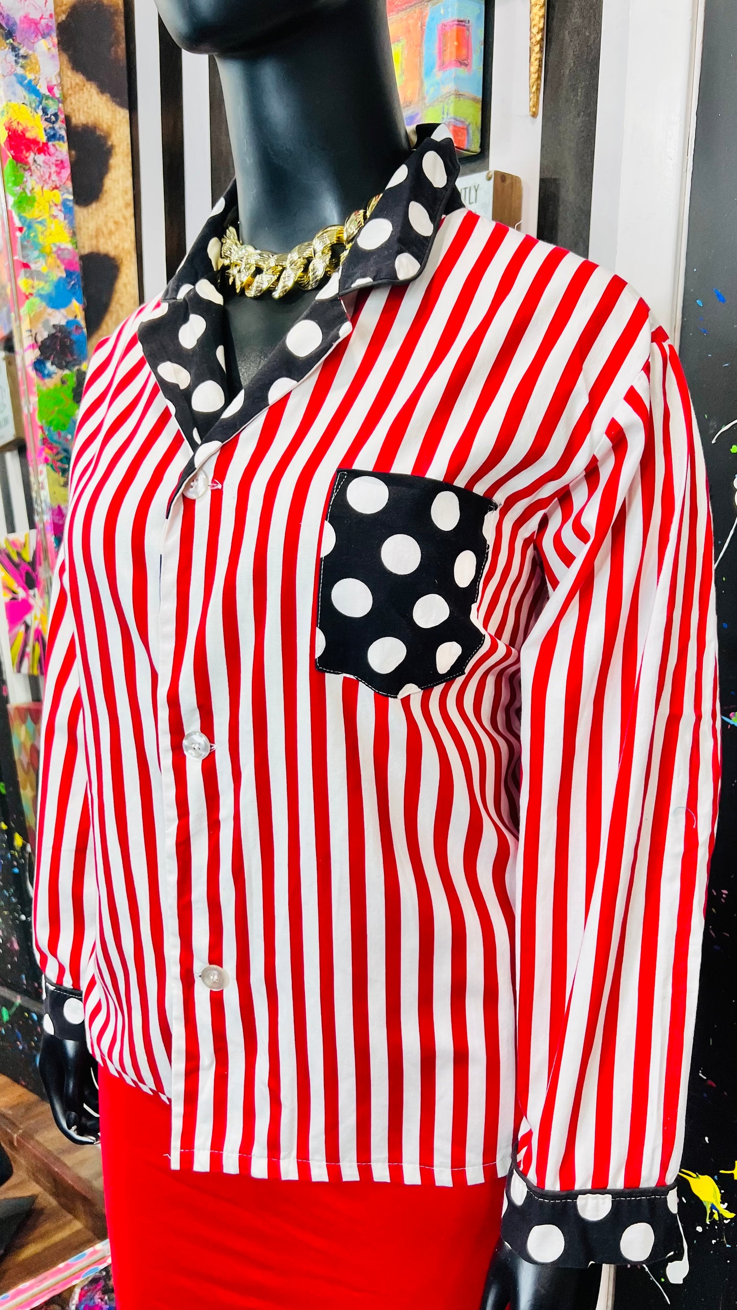 Vintage Cotton Polka Dot & Stripes Blouse (22)