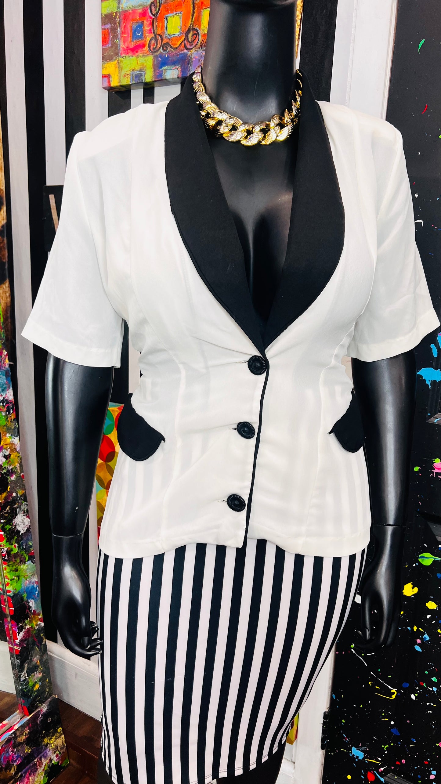 Vintage Black & White Short Sleeve Blazer (14)