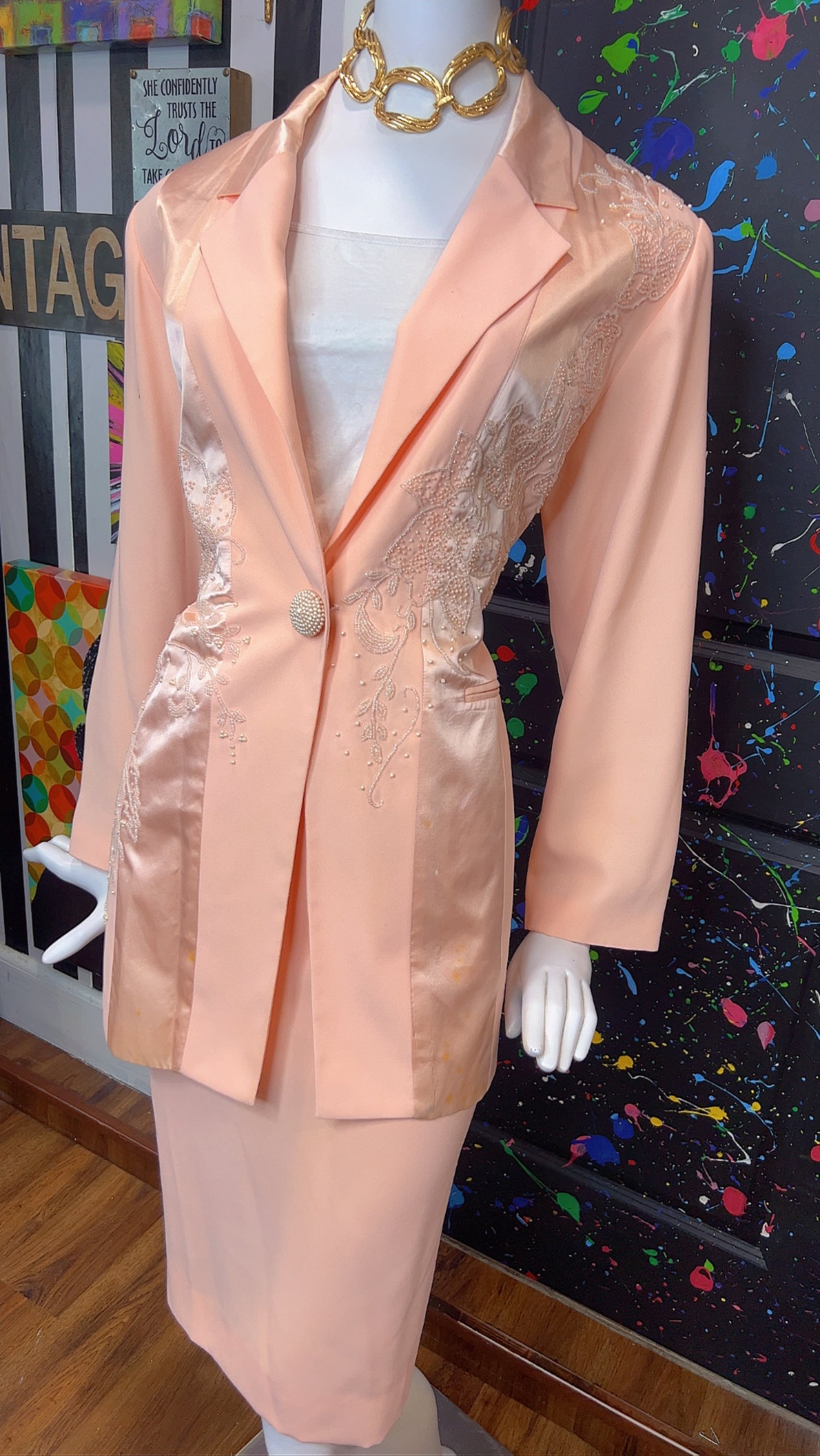 Vintage Salmon Pink Skirt Suit (14)