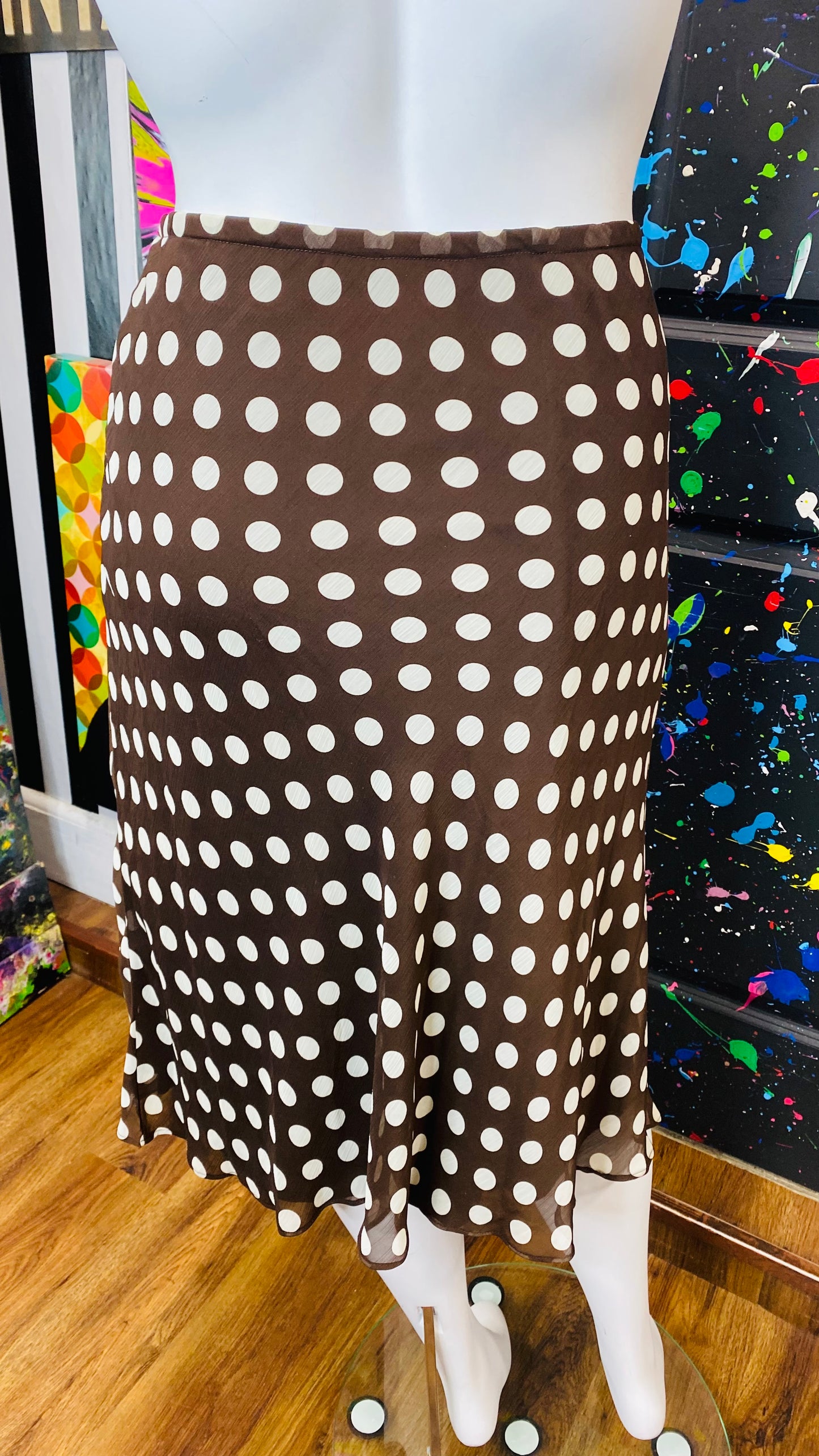 Vintage White & Brown Polka Dot Skirt (24W)