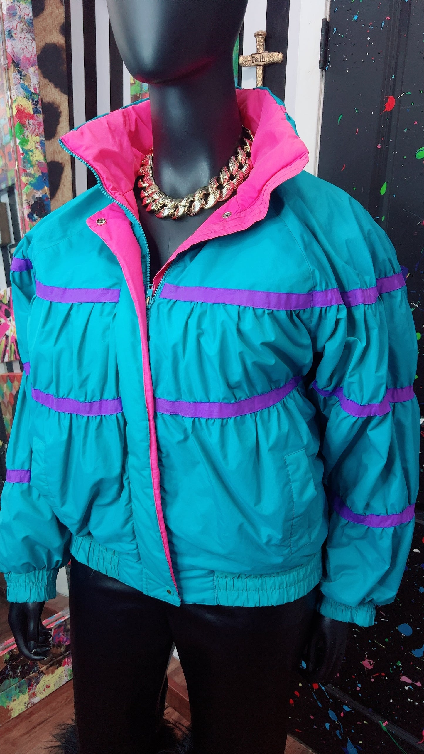 Vintage Blue, Purple & Pink Puffer Coat (18/20)