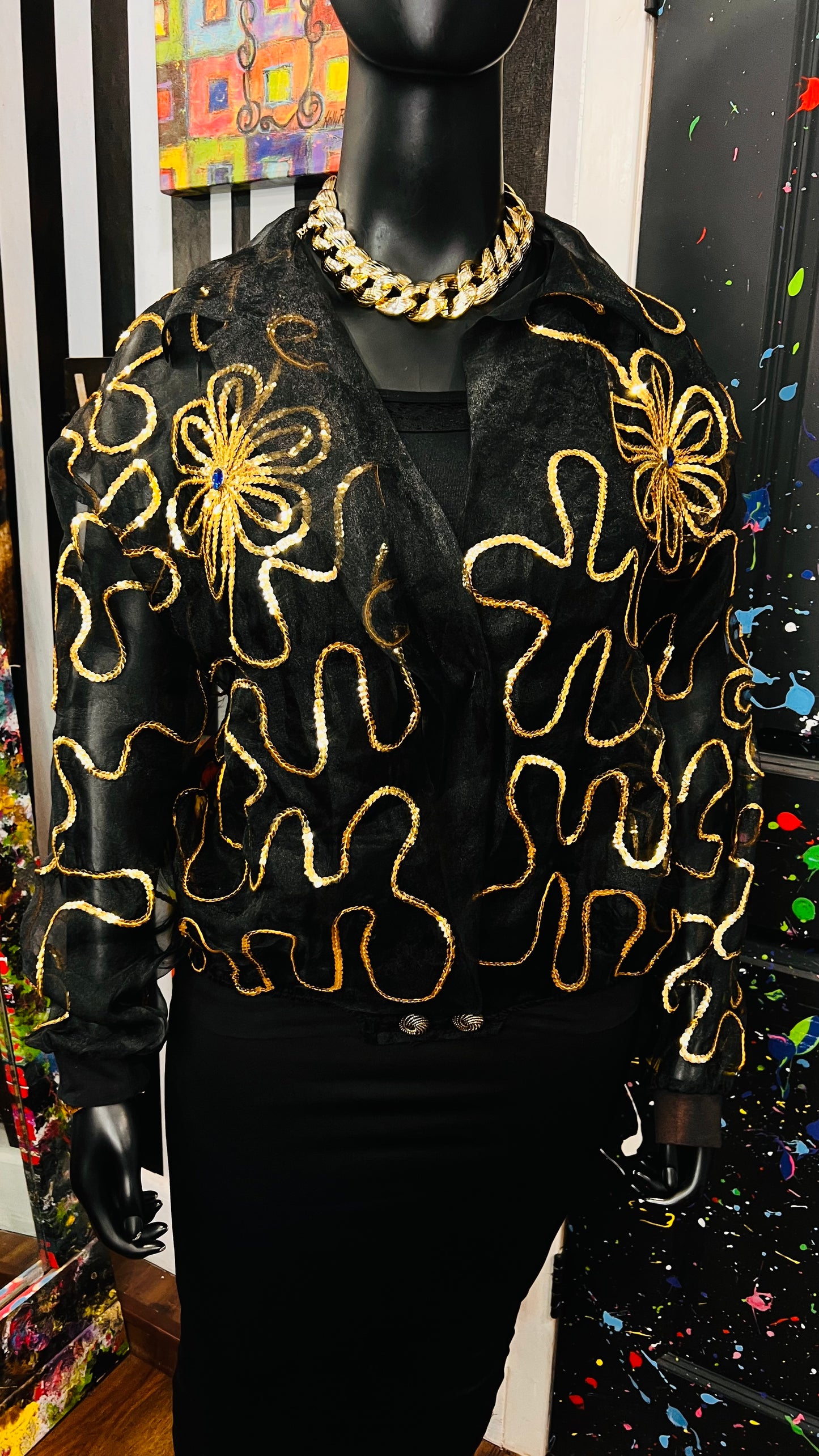 Vintage Sheer Black Jeweled Embroidered Top (22/24)