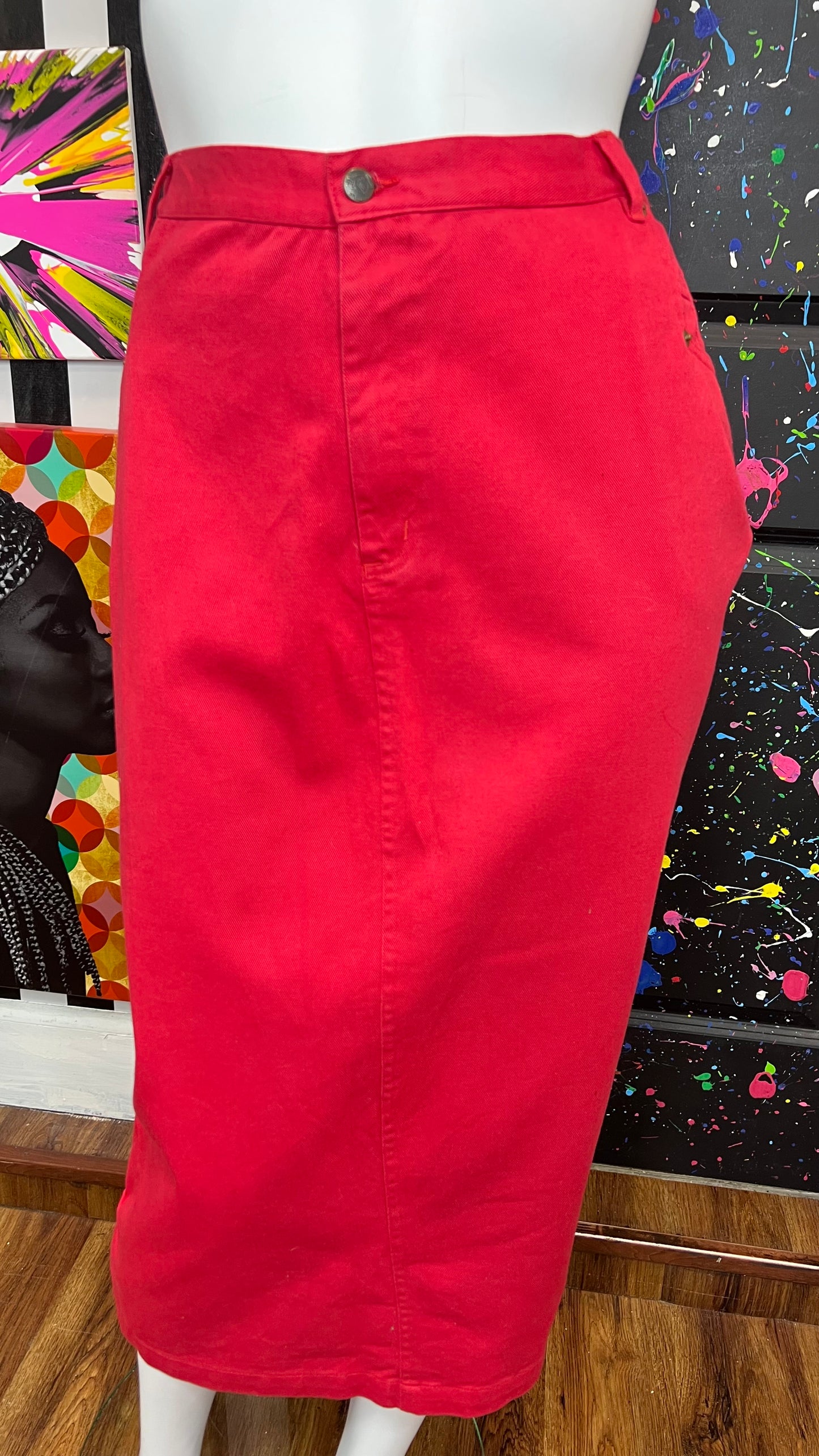 Vintage Red Denim Skirt (26W)