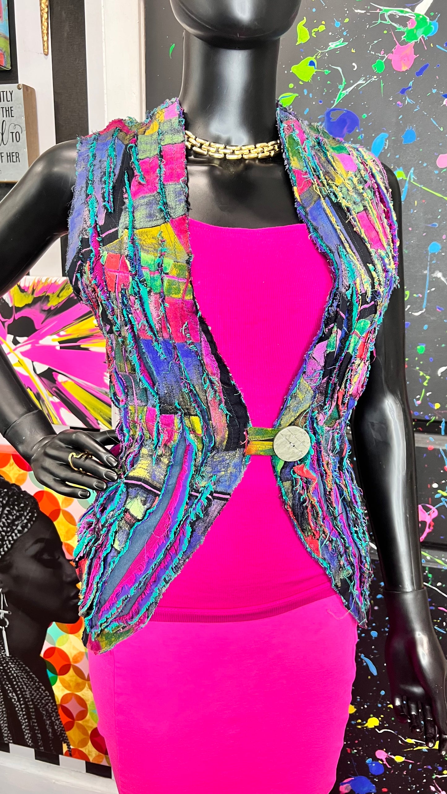 Vintage Shaggy Abstract Rayon Vest (OS)