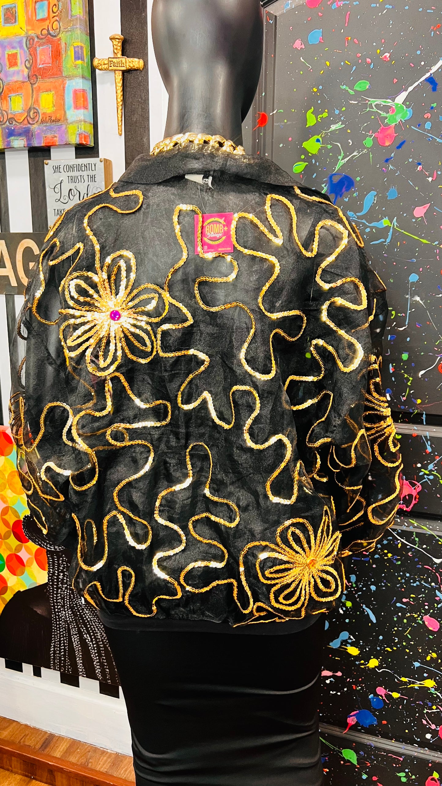 Vintage Sheer Black Jeweled Embroidered Top (22/24)