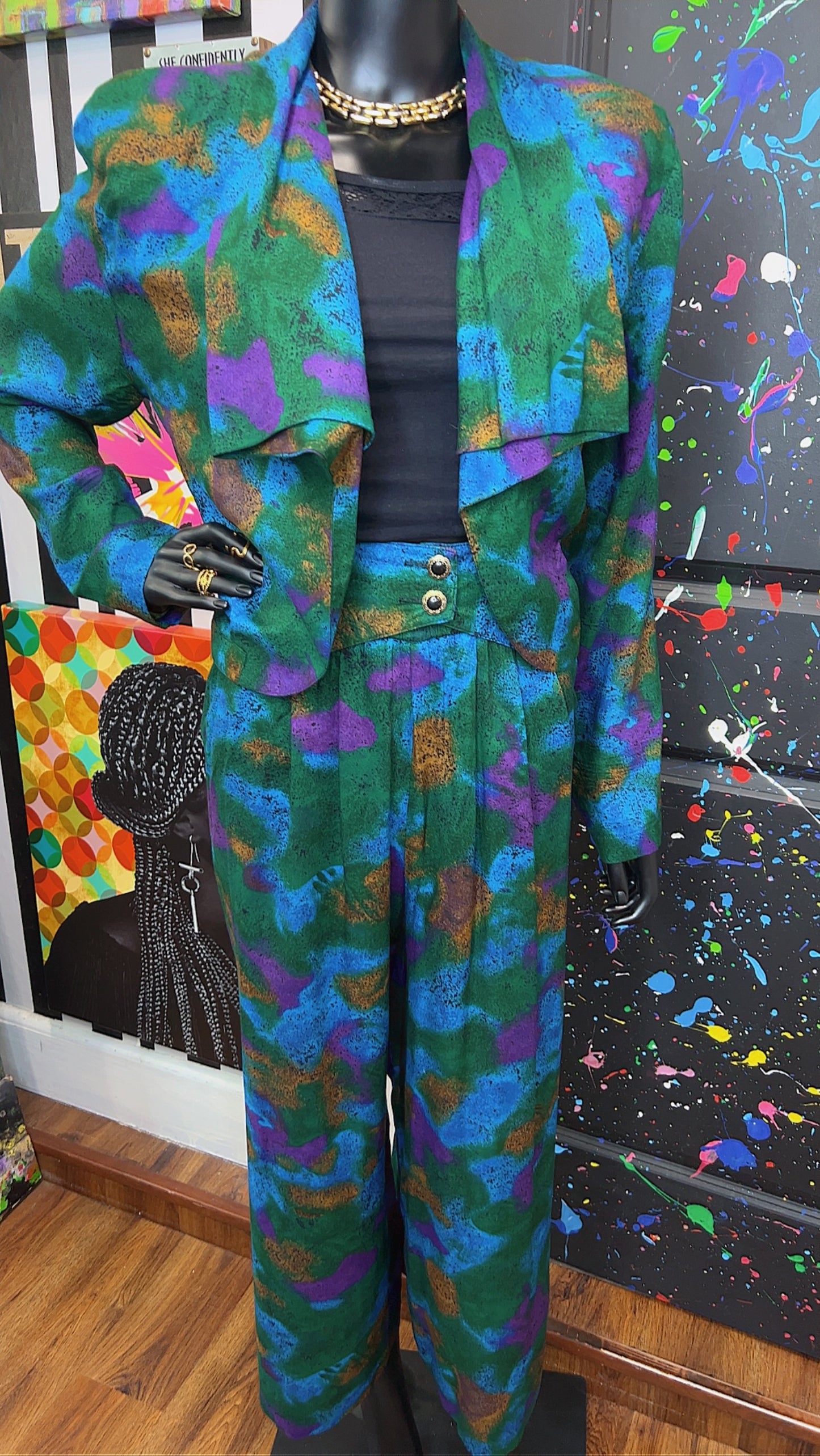 Vintage Abstract Rayon Pants Set (14)