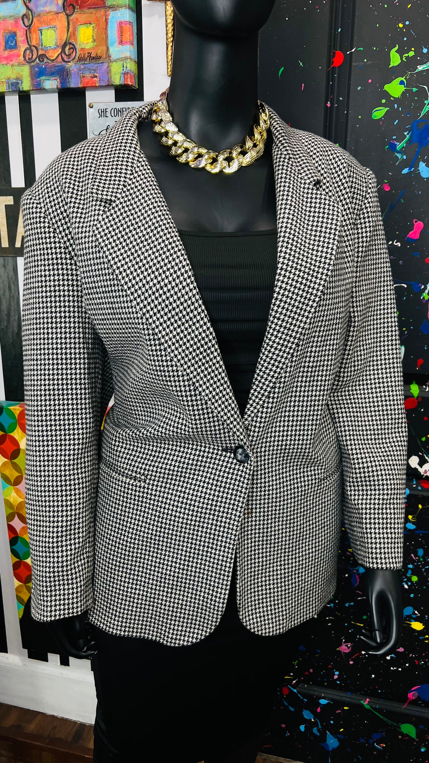 Vintage Wool Houndstooth Black & White Blazer (24)
