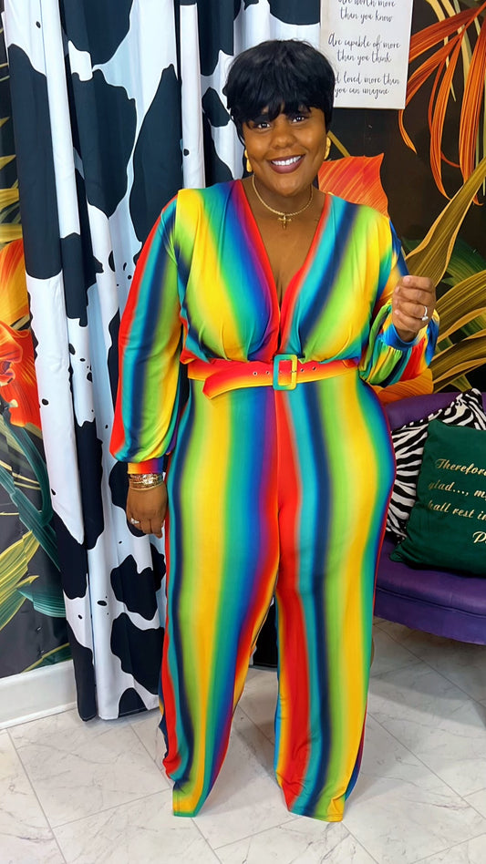 Plus Size Vintage Inspired -Rainbow Jumpsuit