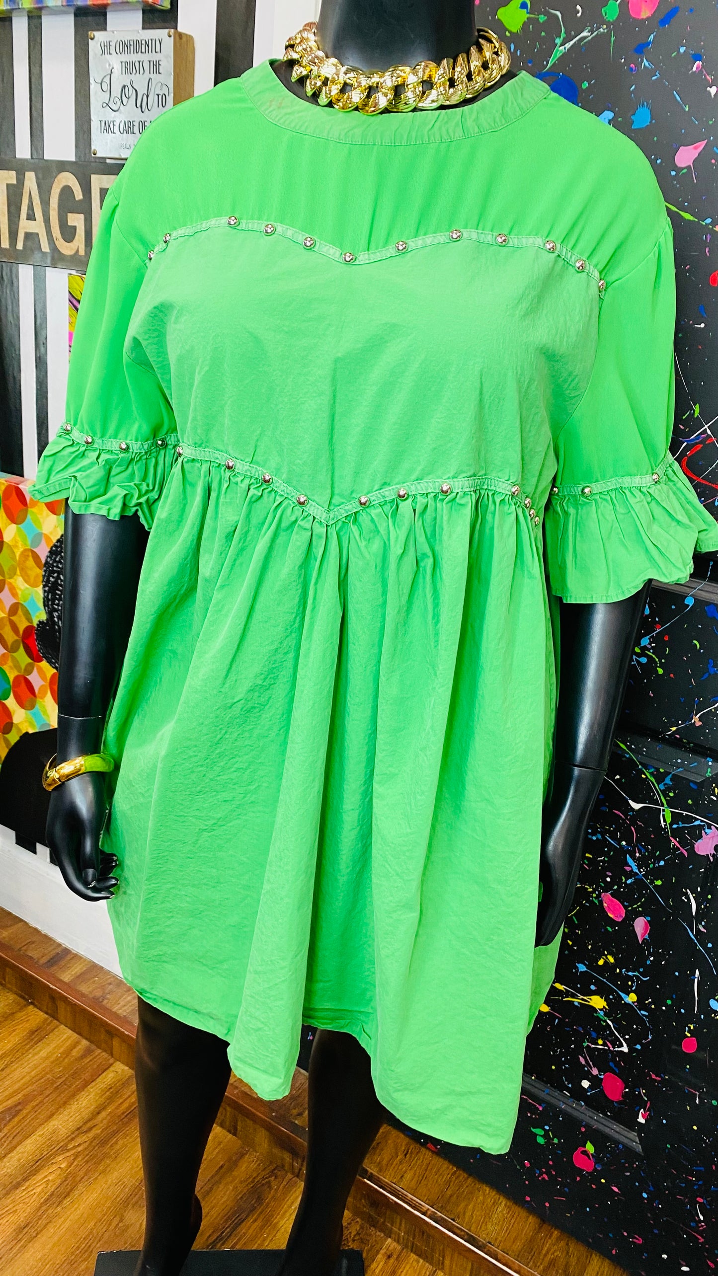 Slightly Distressed Green Studded Tunic (18)