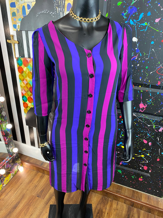 Vintage Striped Print Sheer Dress/Duster