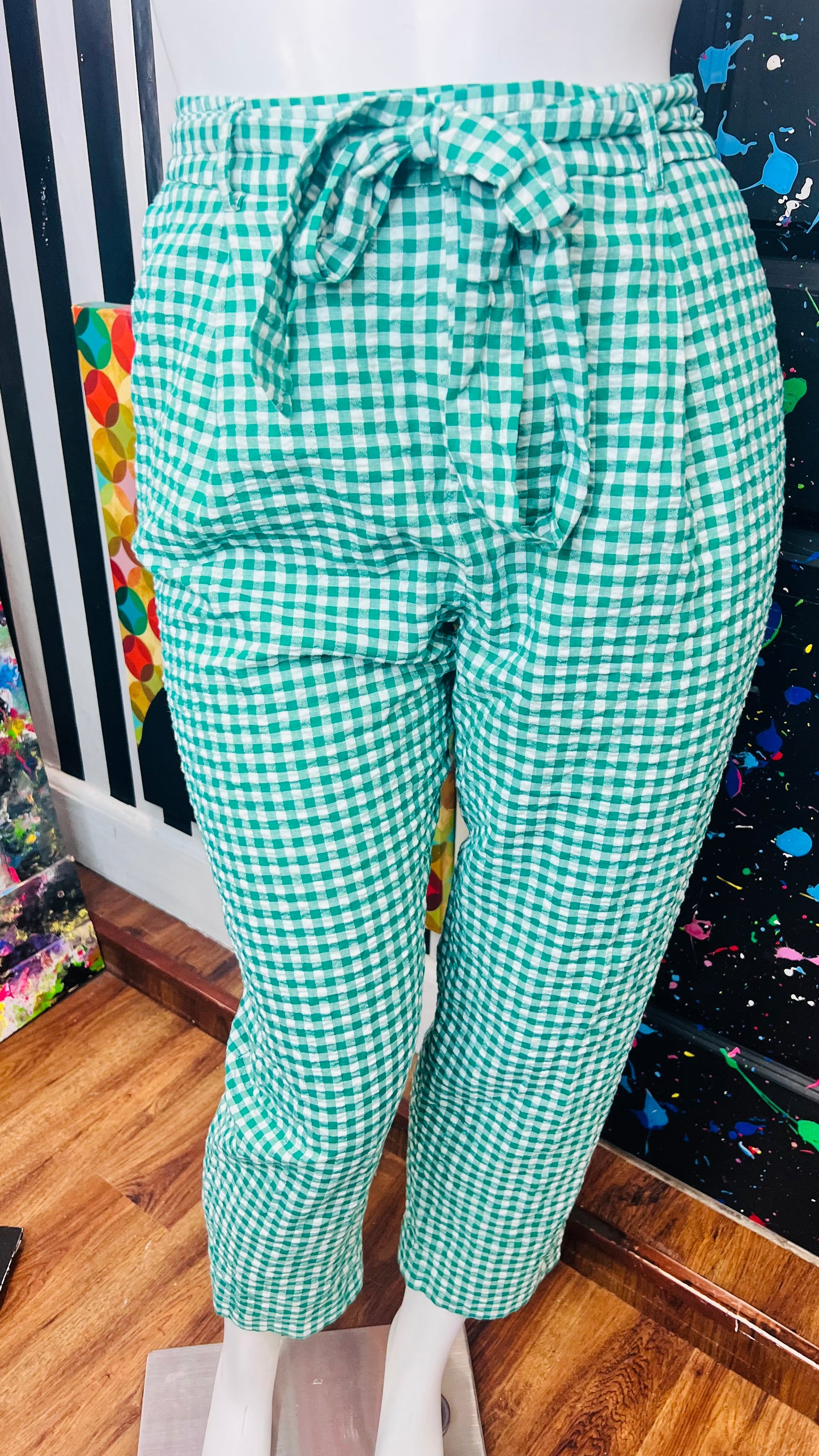 New w/ Tags Banana Republic Green Checkered Linen Pants (18)