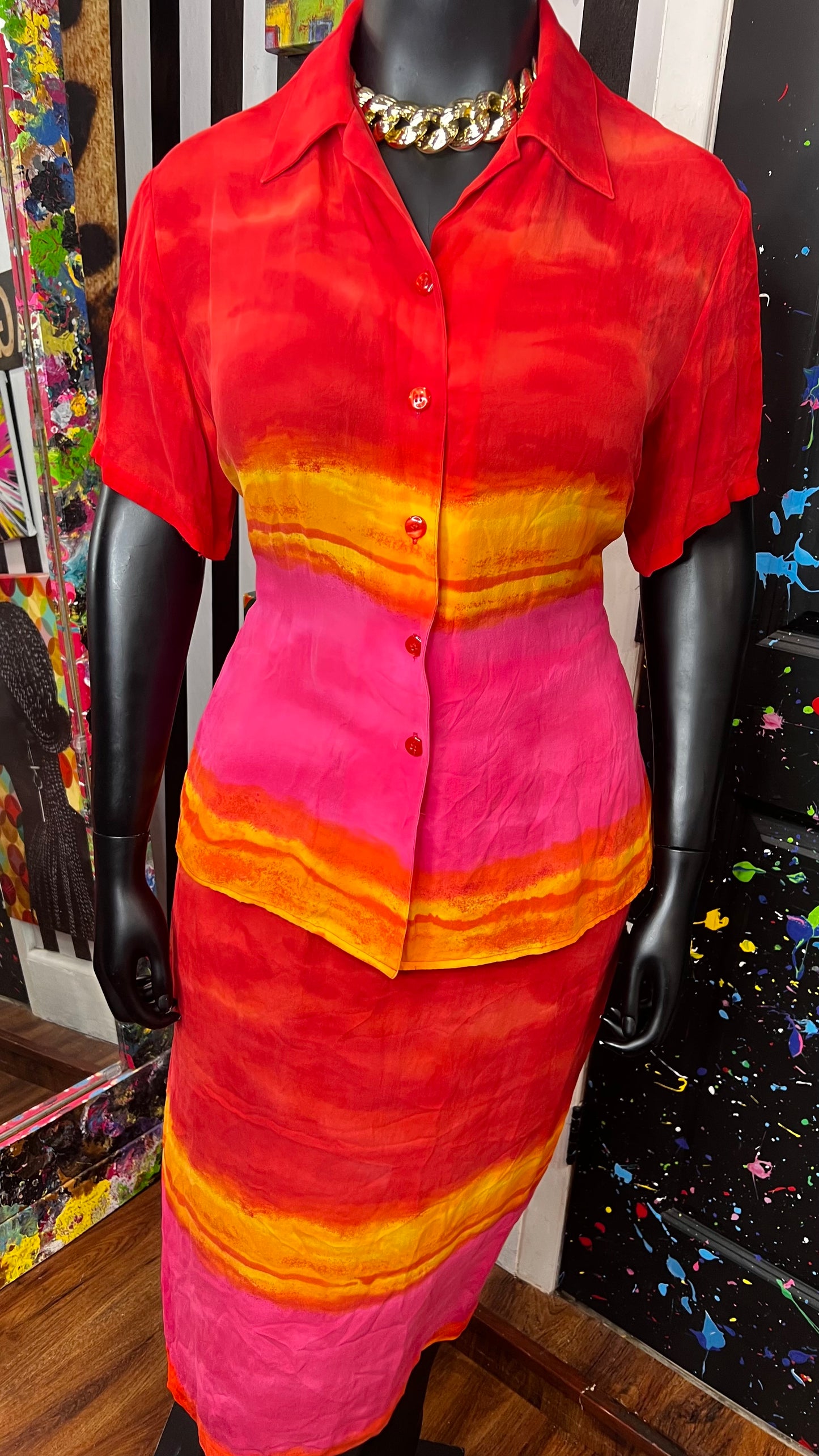 Vintage Diane Gilman Ombrè 100% Silk Skirt Set (16)