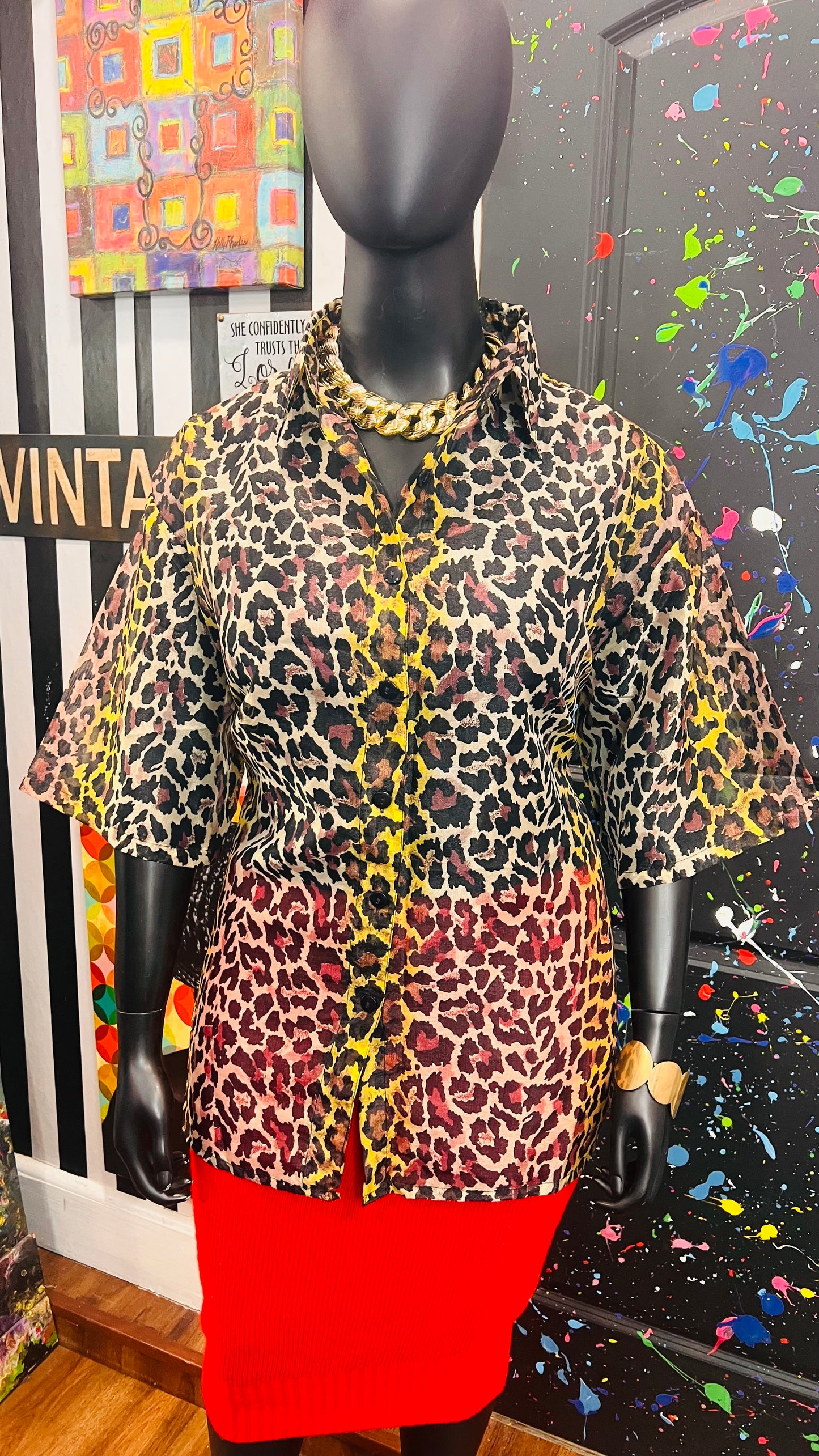 Vintage Deadstock - New w/Tags Sheer Animal Print Blouse (22)
