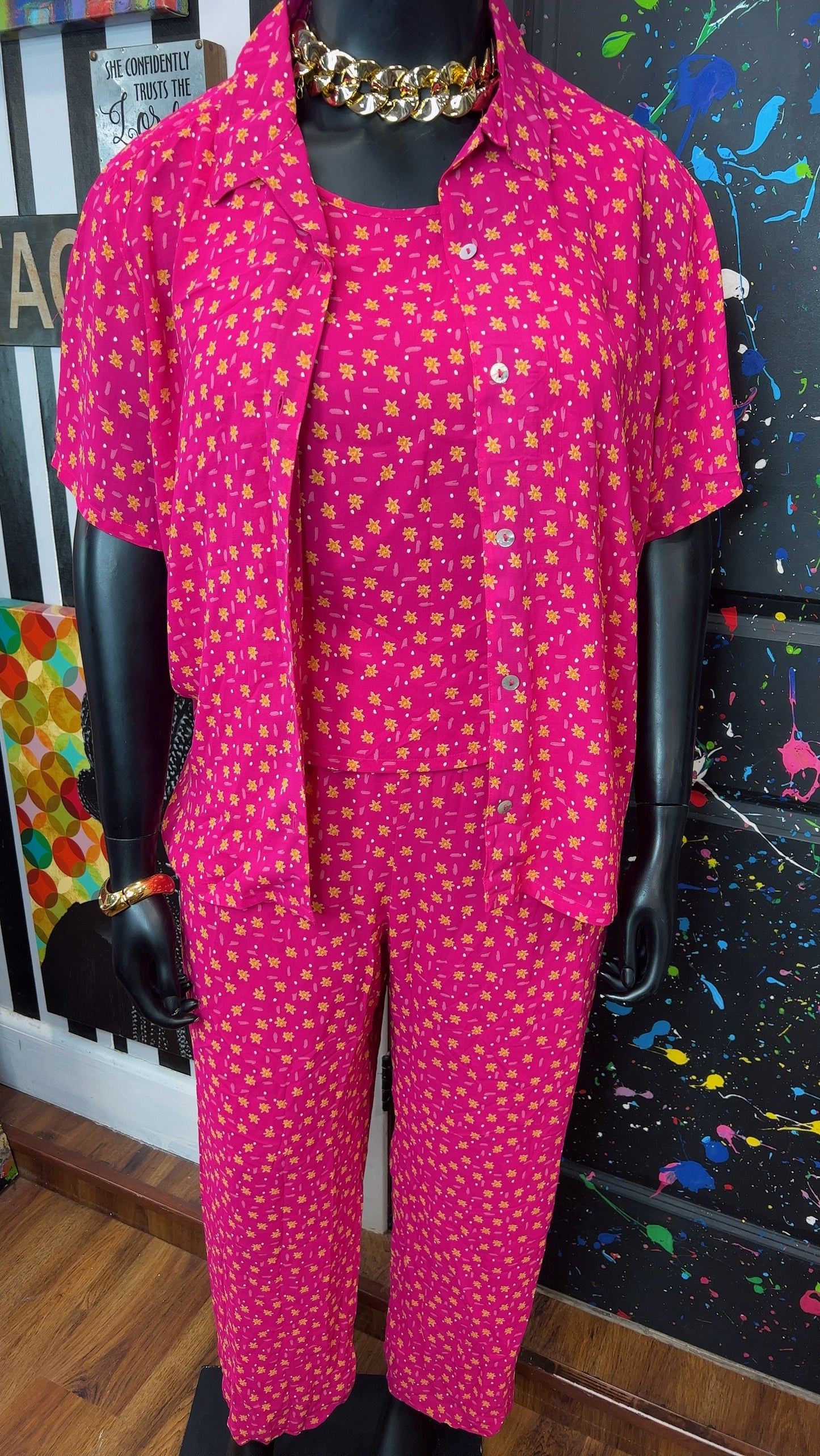 Vintage Three Piece Pink & White Polka Dot Pants Set (16)