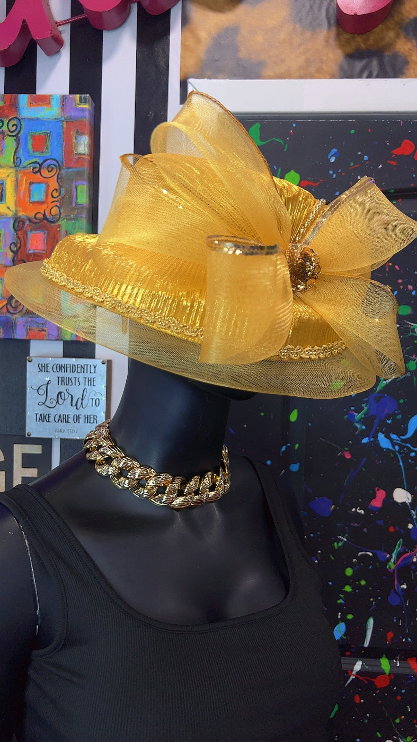 Vintage Straw & Sequin Gold Bow Hat