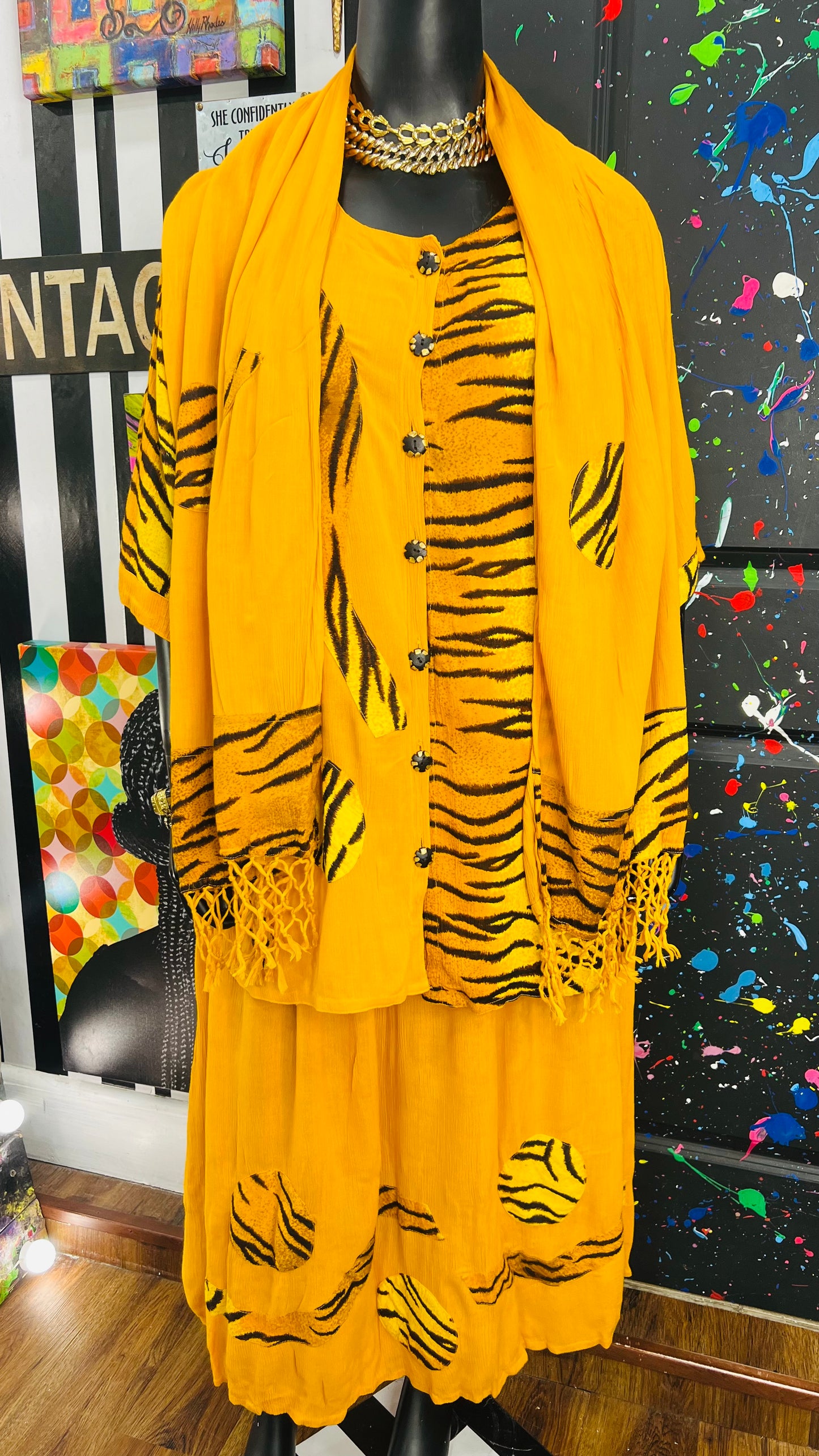Vintage Animal Print Three Piece Rayon Set (OS)