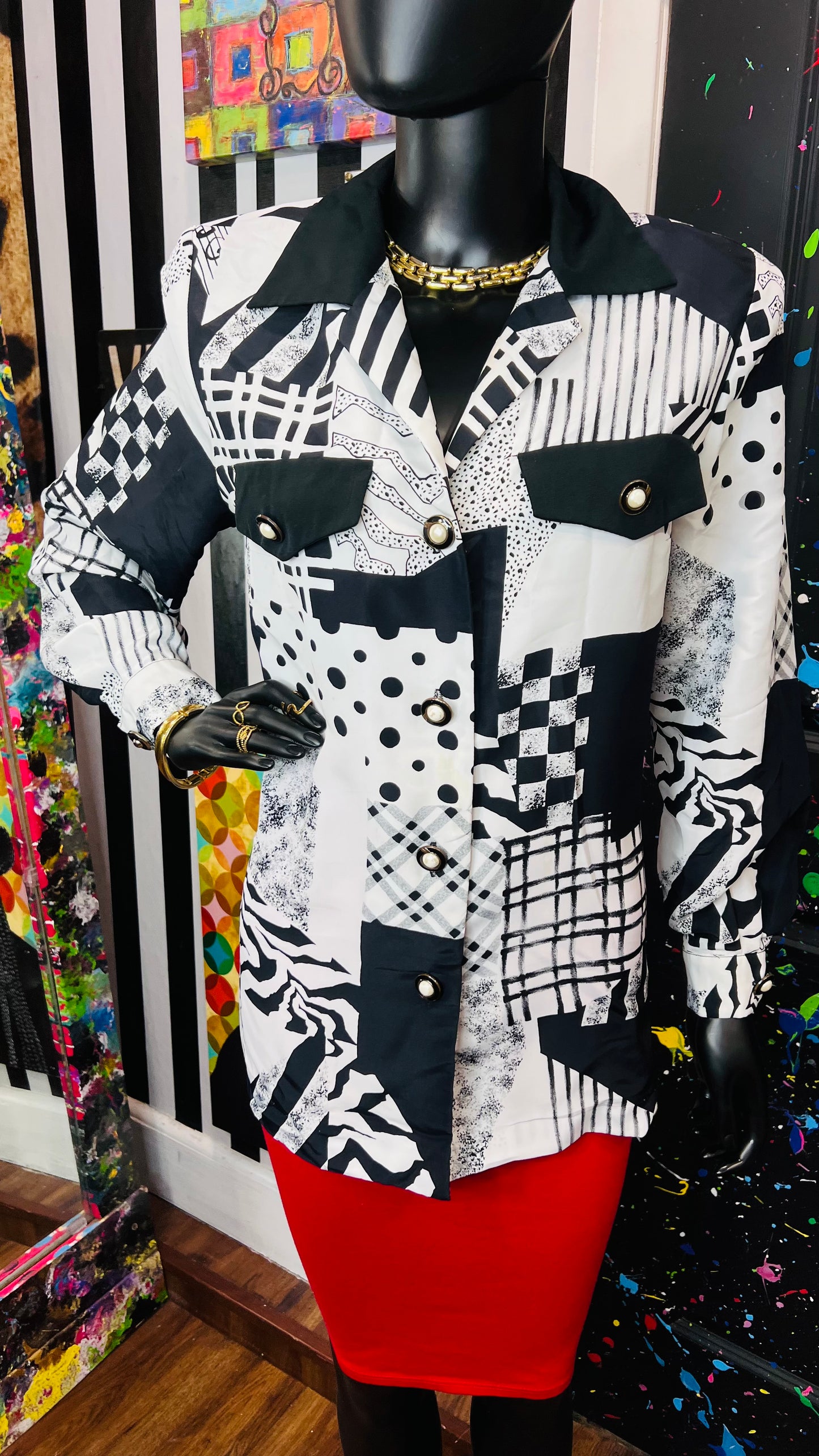 Vintage Black & White Abstract Blouse (14)