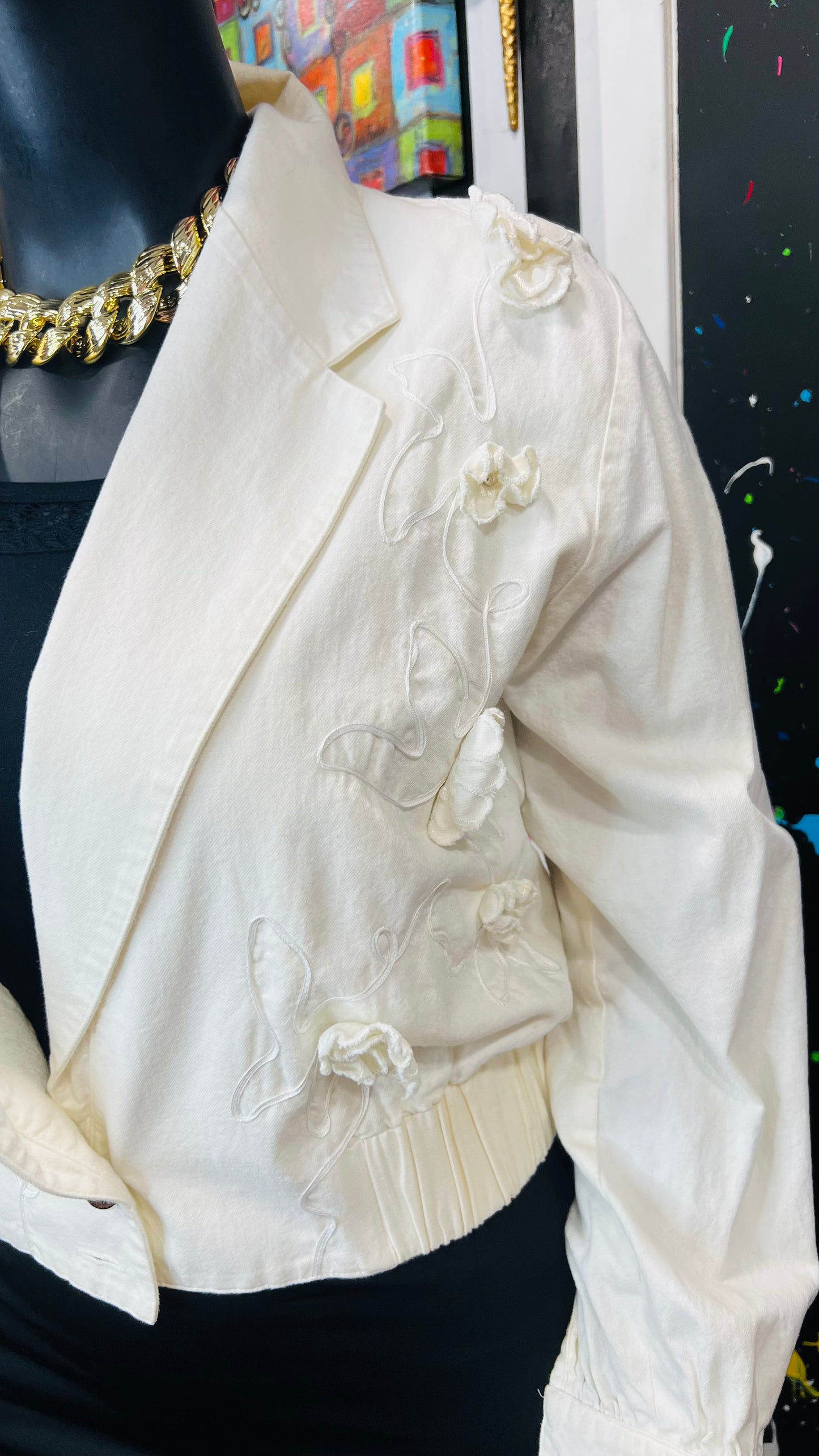 Vintage Crème Cropped Floral Jacket (12/14)