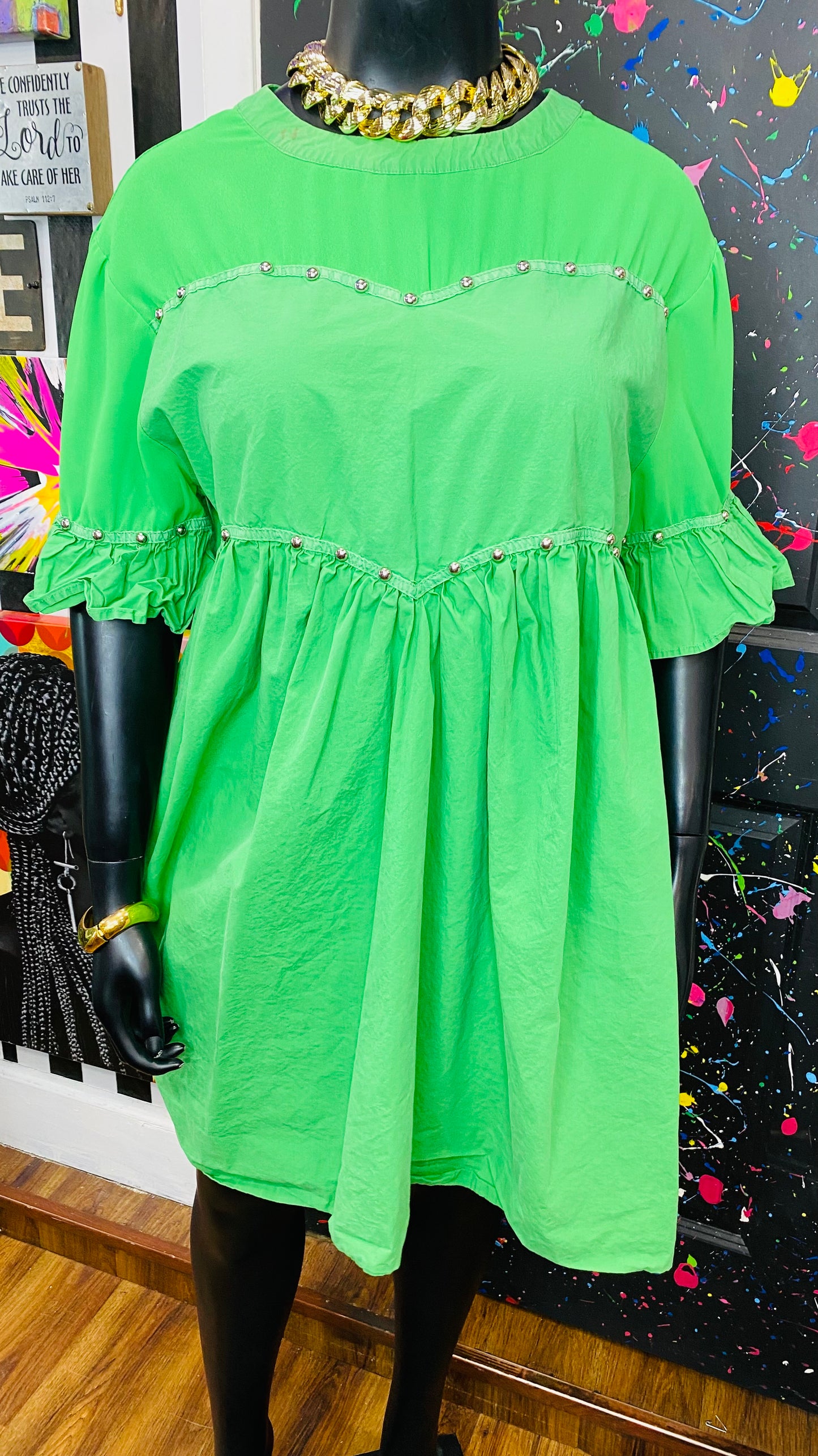 Slightly Distressed Green Studded Tunic (18)