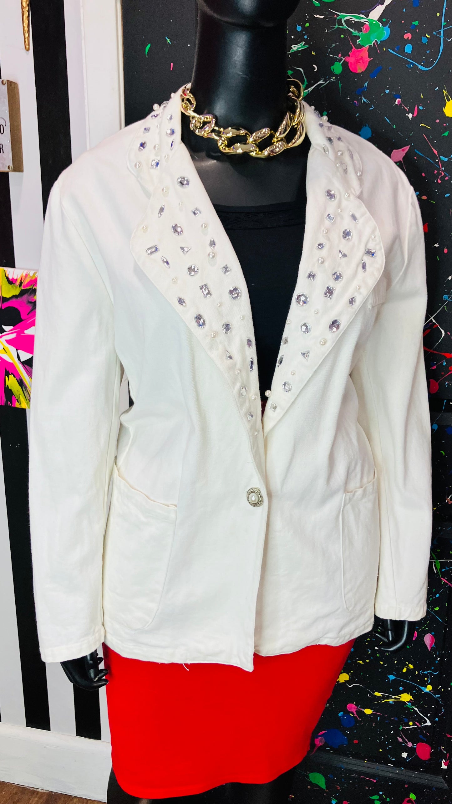 Vintage Creme Denim Jewel Blazer (22)