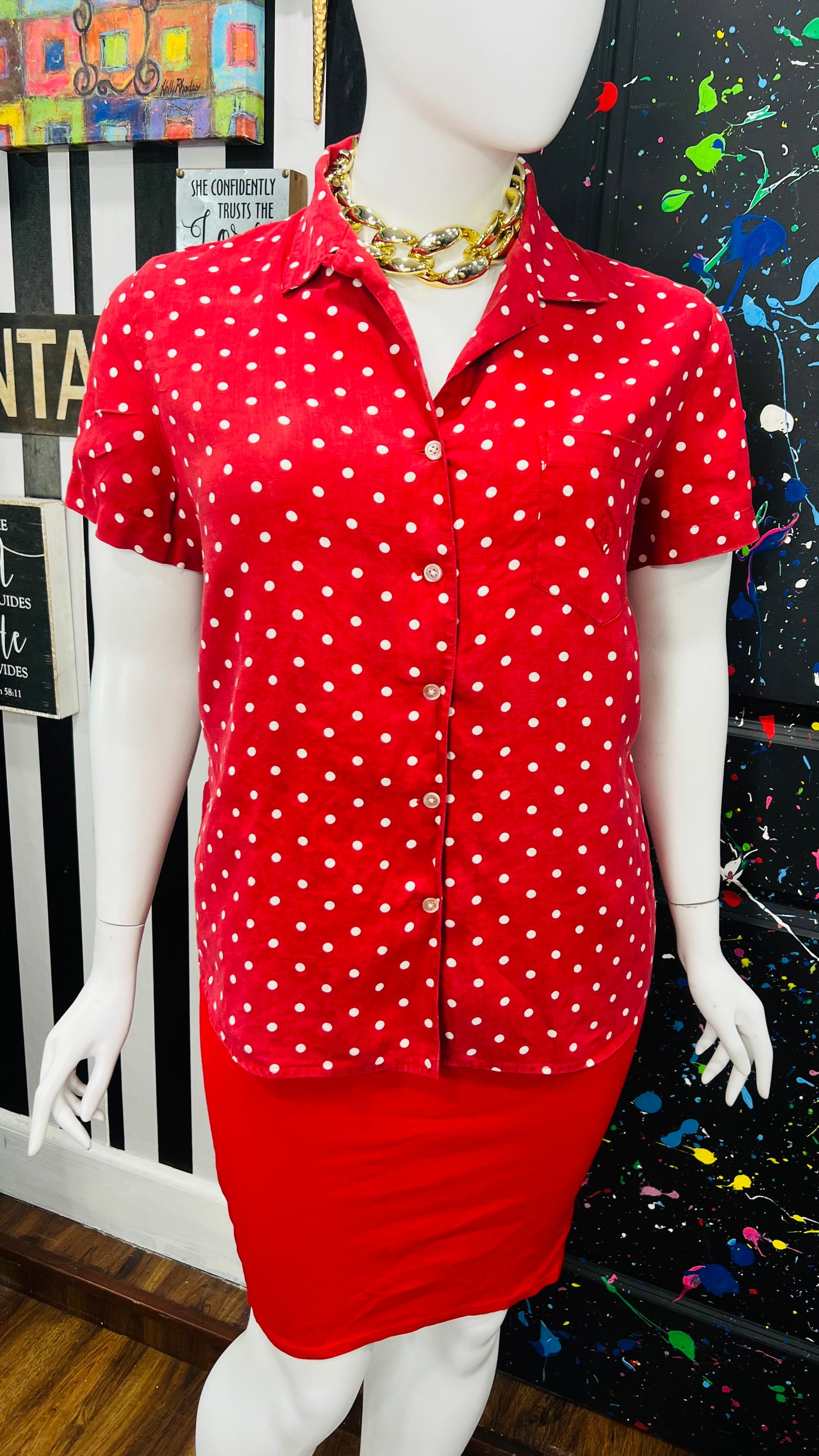 Vintage Ralph Lauren Red & Black Polka Dot Blouse