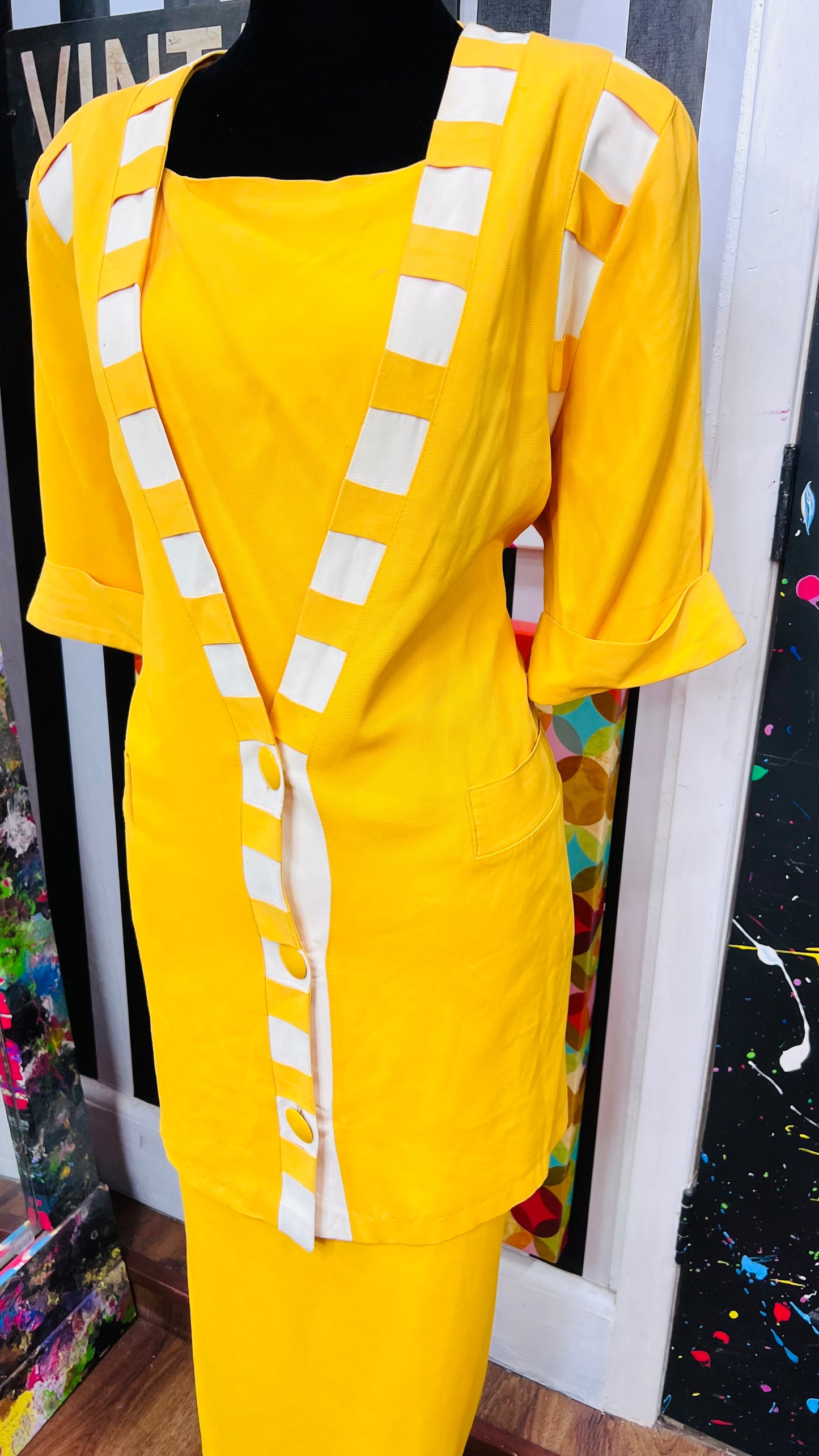 Vintage Yellow & White Skirt Suit (12/14)