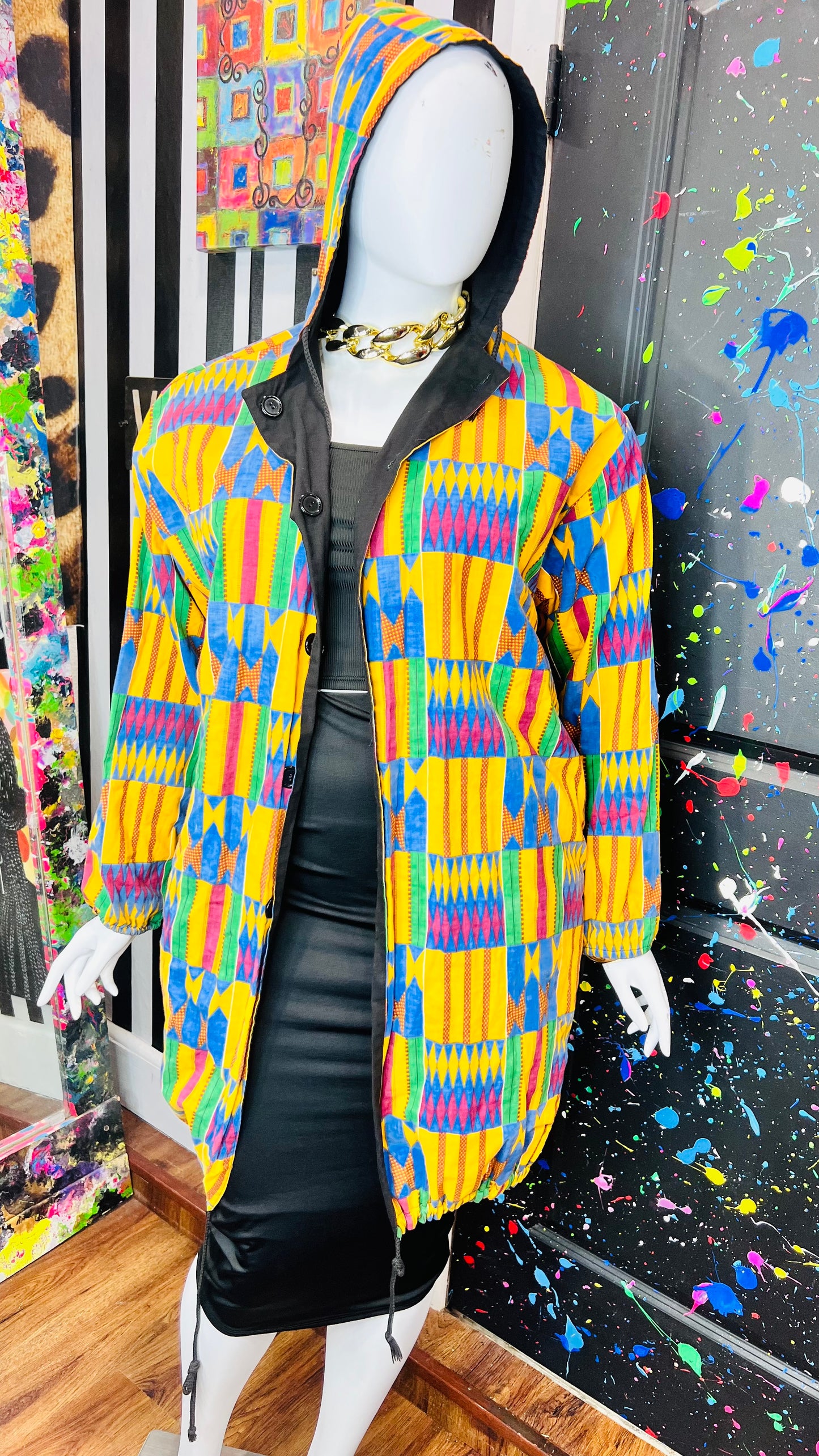 Vintage Traditional African Reversible Hooded Jacket (20)