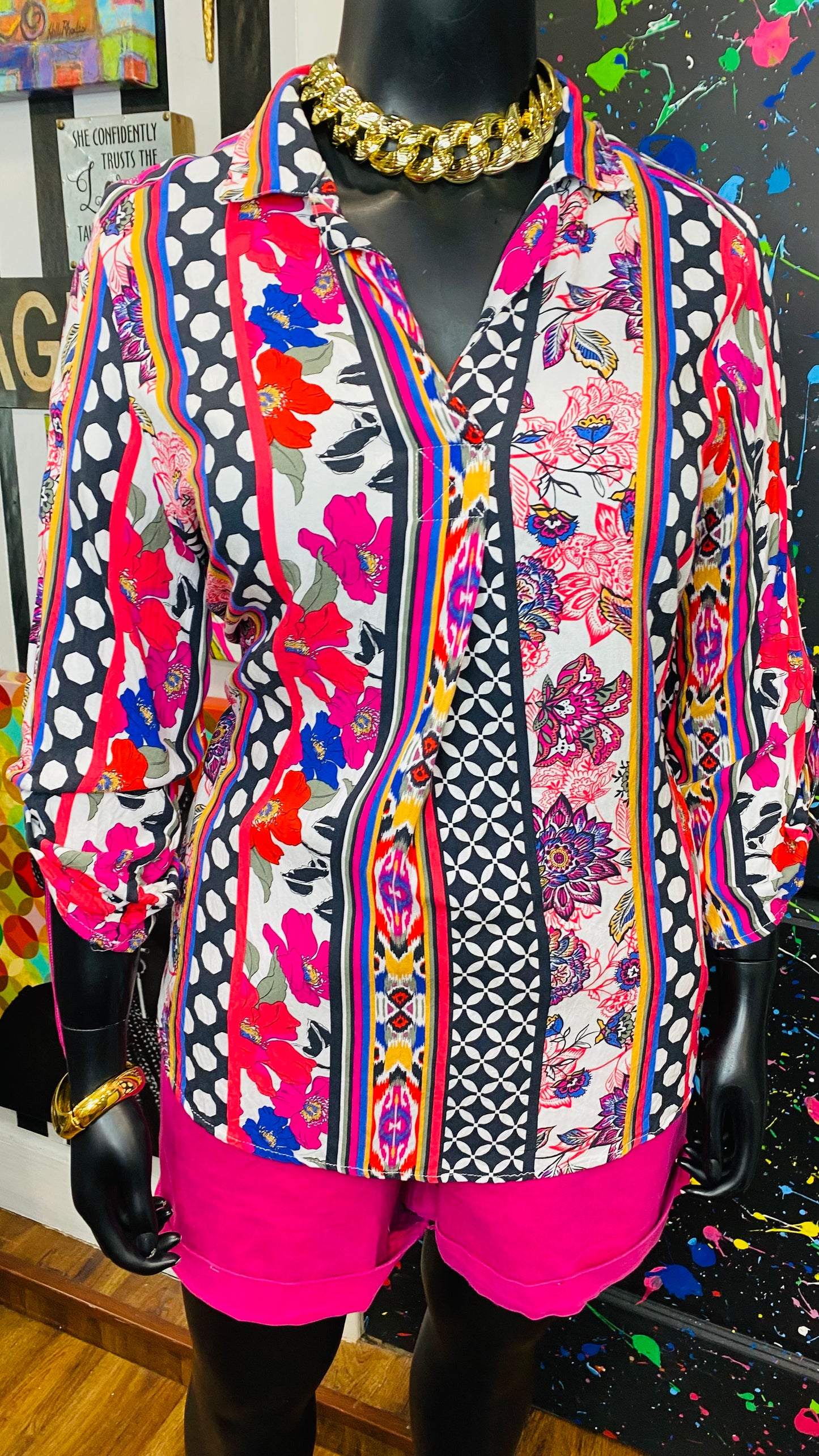 Abstract Pink Black & White Blouse (20)