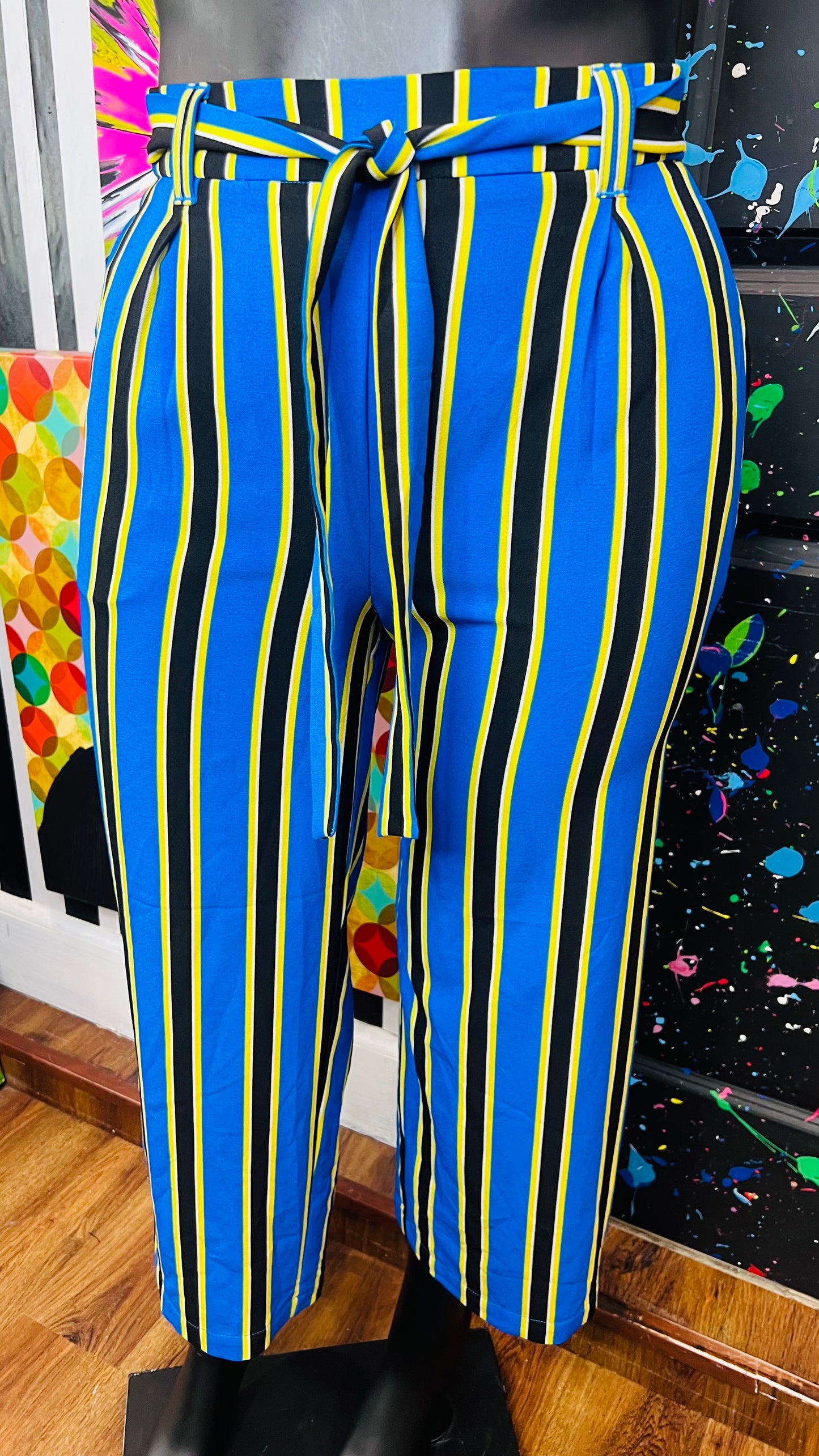 Ashley Stewart New w/ Tags Yellow Black & White Striped Capris (14/16)