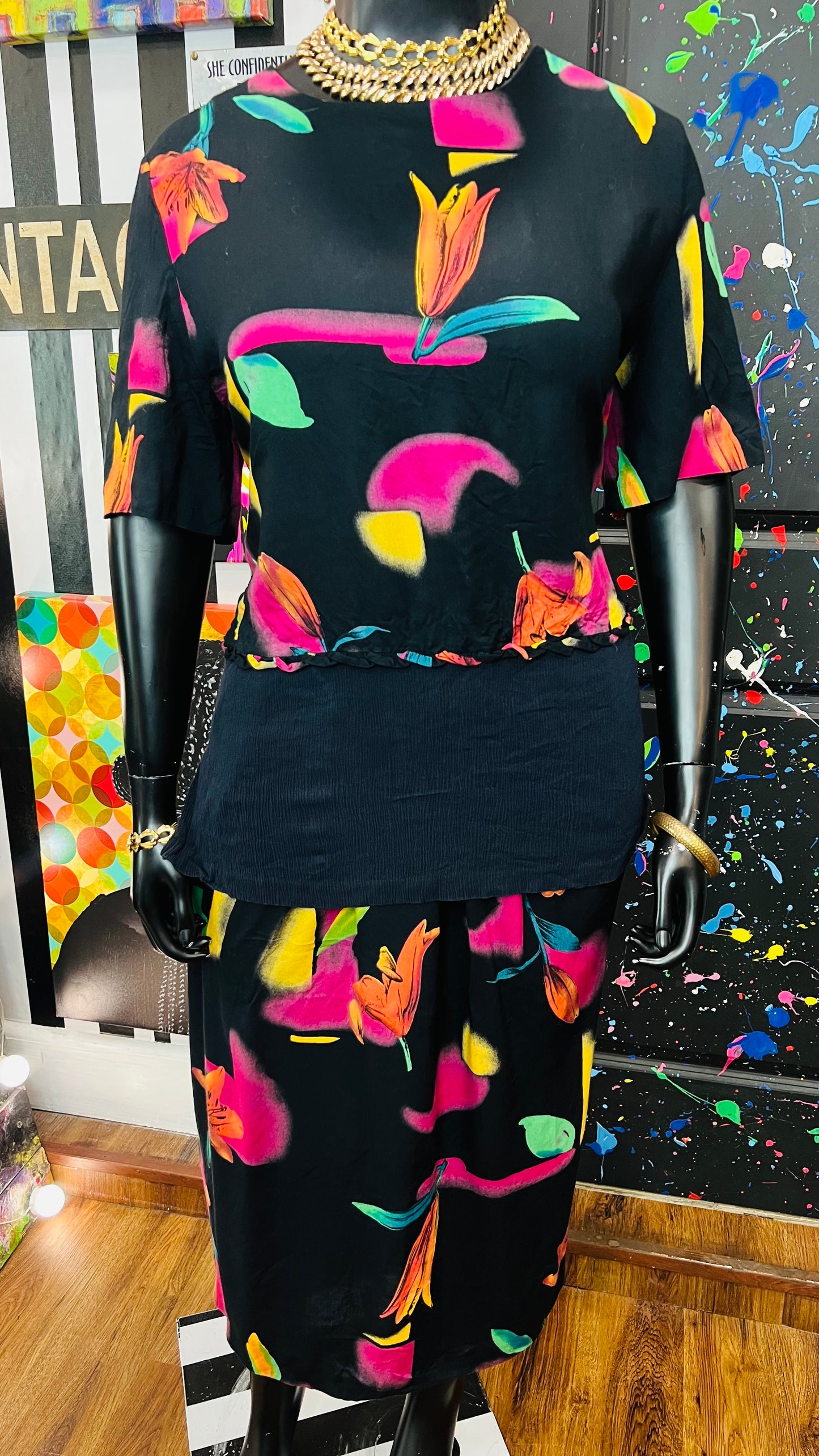 Vintage Rayon Abstract Skirt Set (22)
