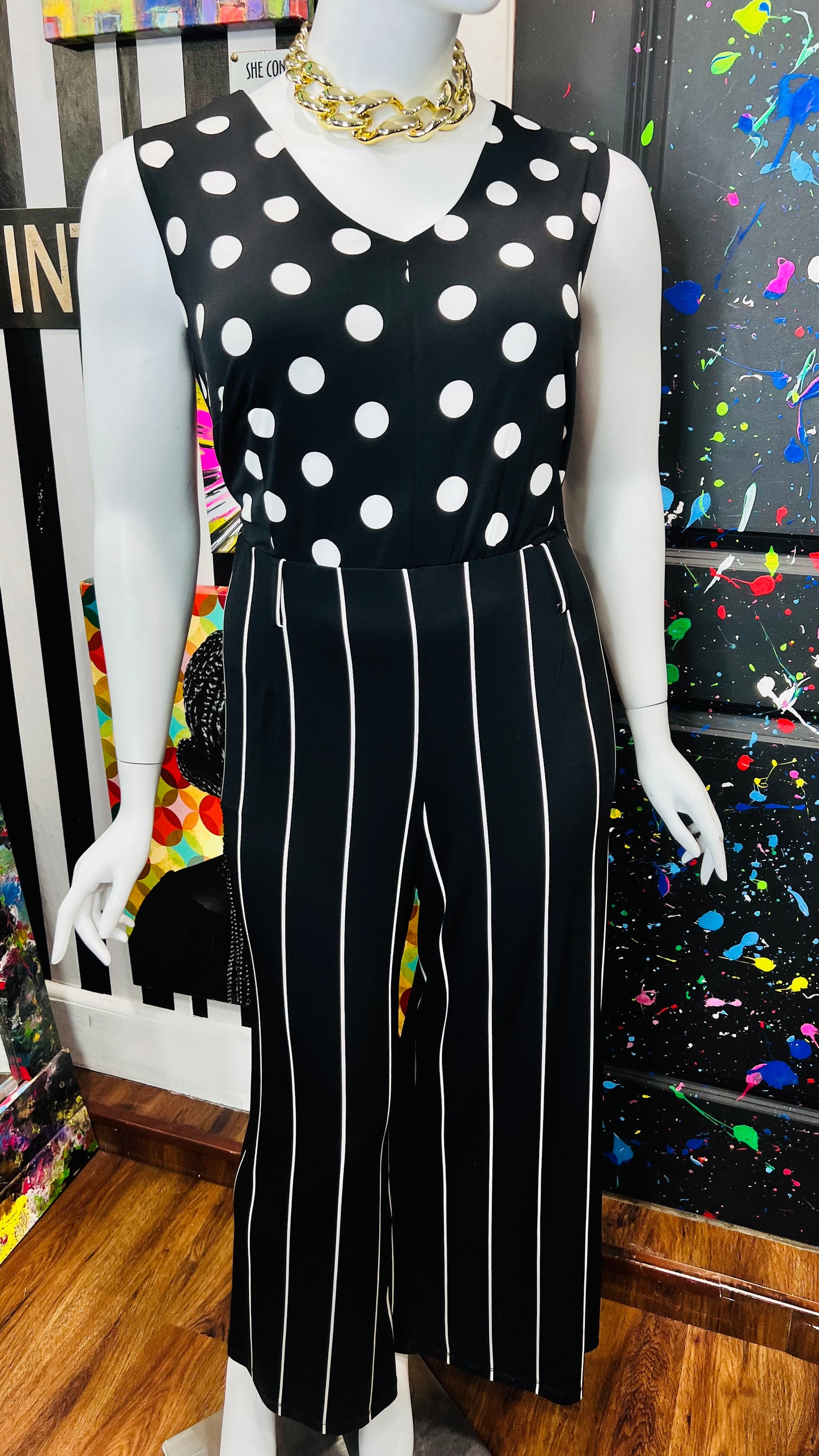 Vintage Inspired Black Striped Jumpsuit - New w/ Tags (22/24)