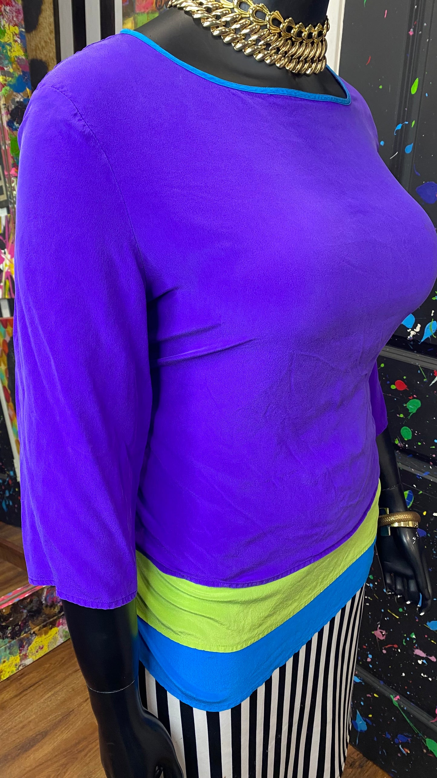 Vintage 100% Silk Purple Colorblock Diane Gilman Blouse (20)