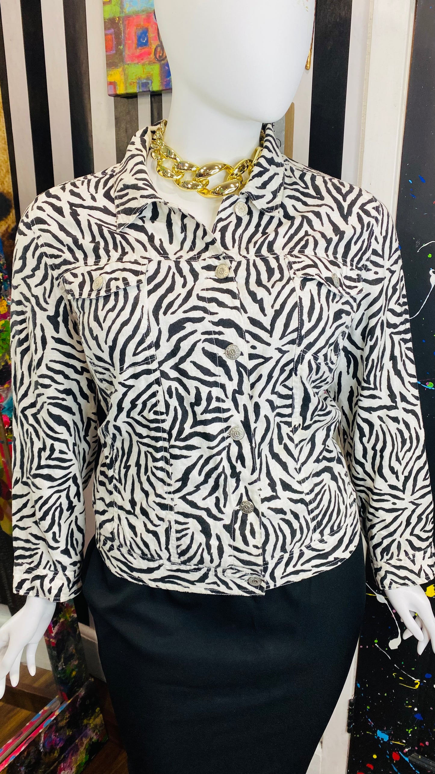 Vintage Carole Little Denim Zebra Print Jacket (24)