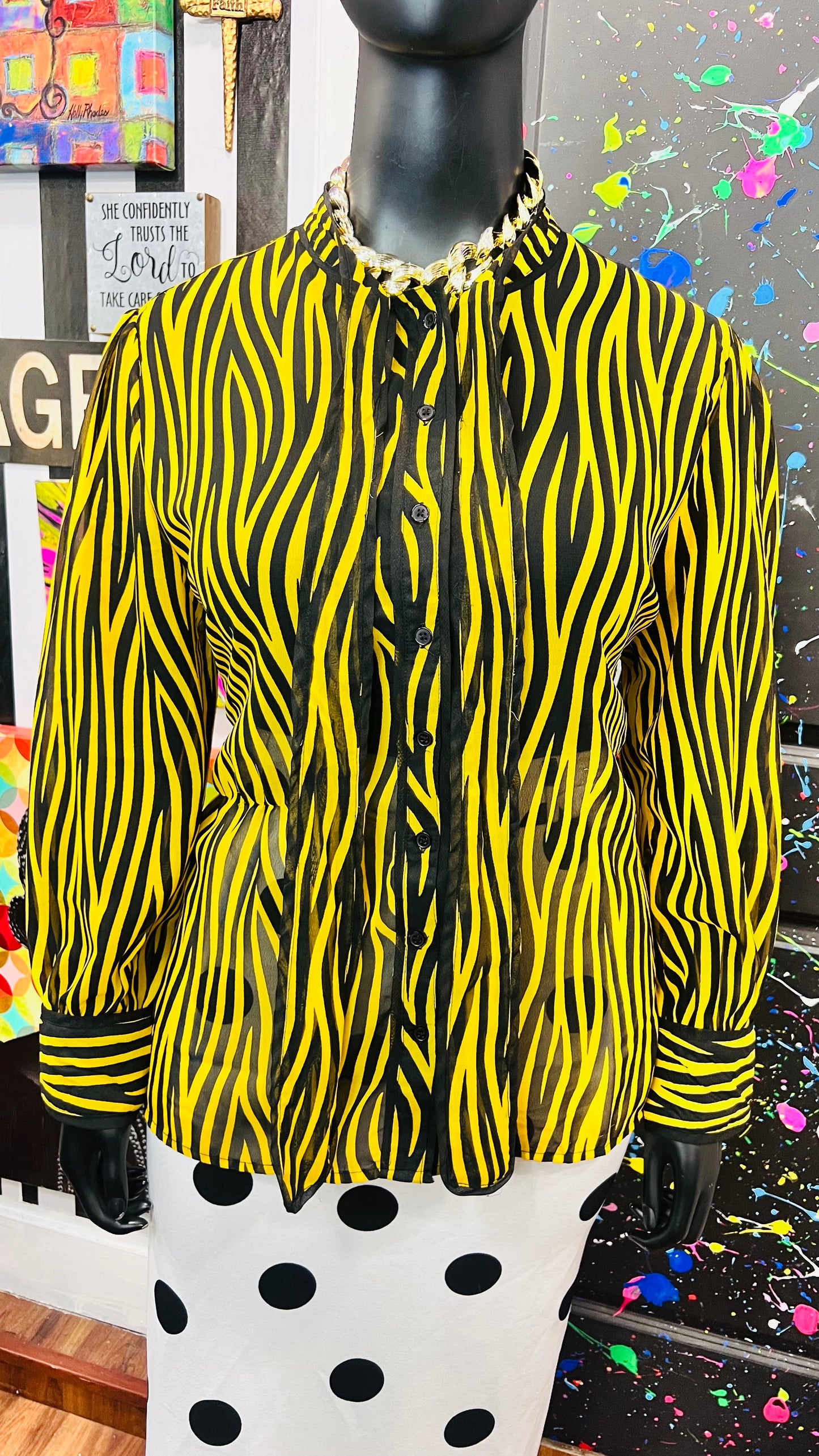 Vibtage Inspired Yellow & Black Tie Bow Blouse (18)