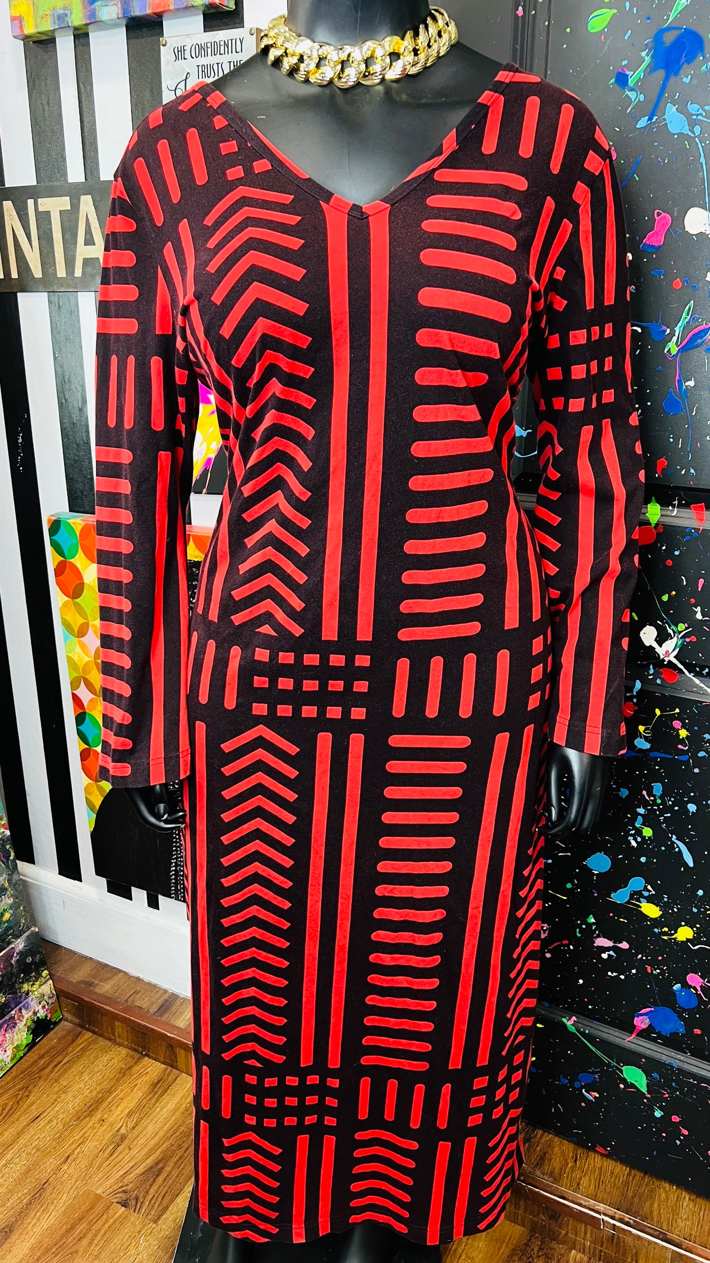 Vintage Cotton Tribal Black & Red Dress (18/20)