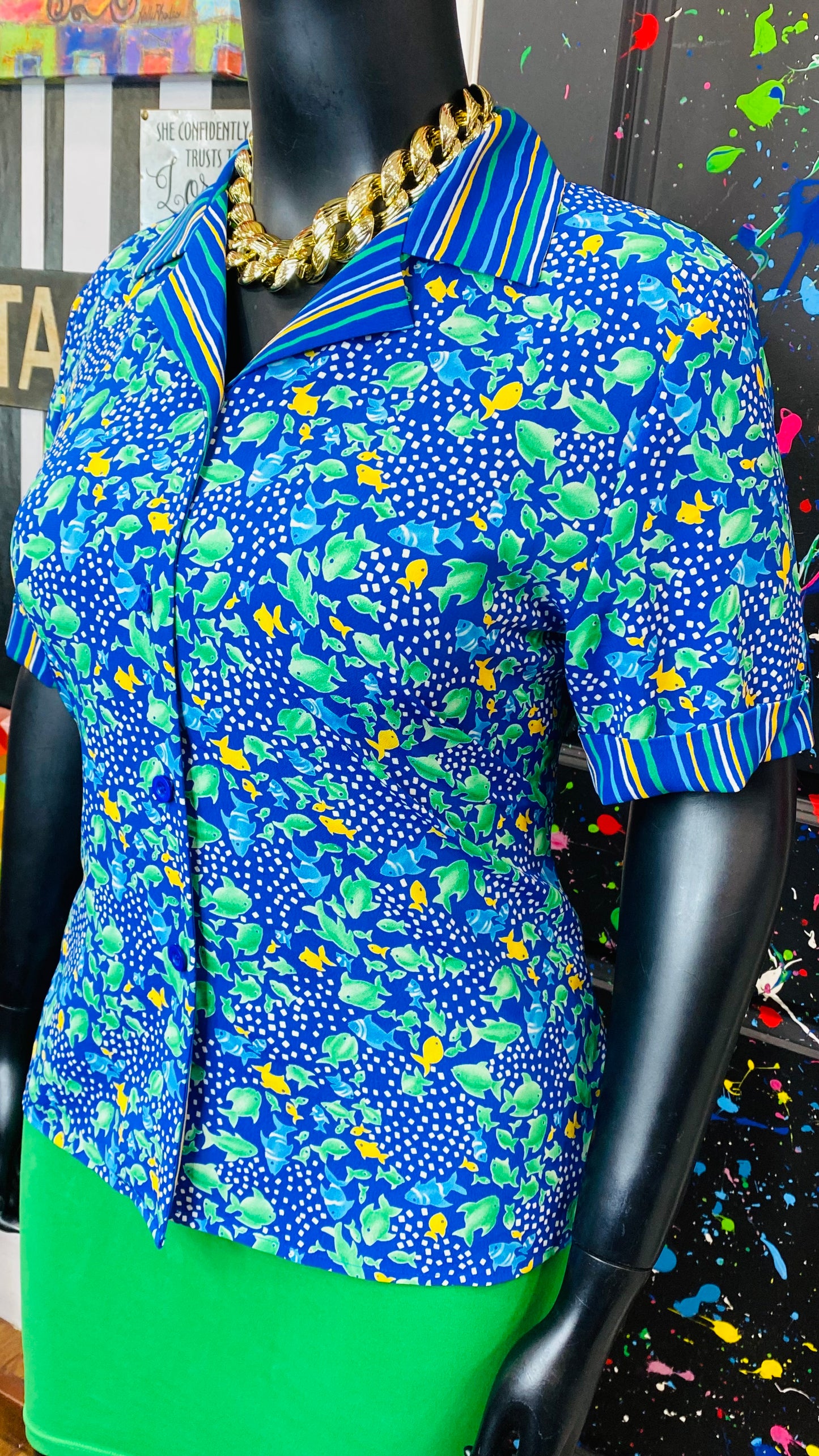 Vintage Mix Print Fish Blouse (14)