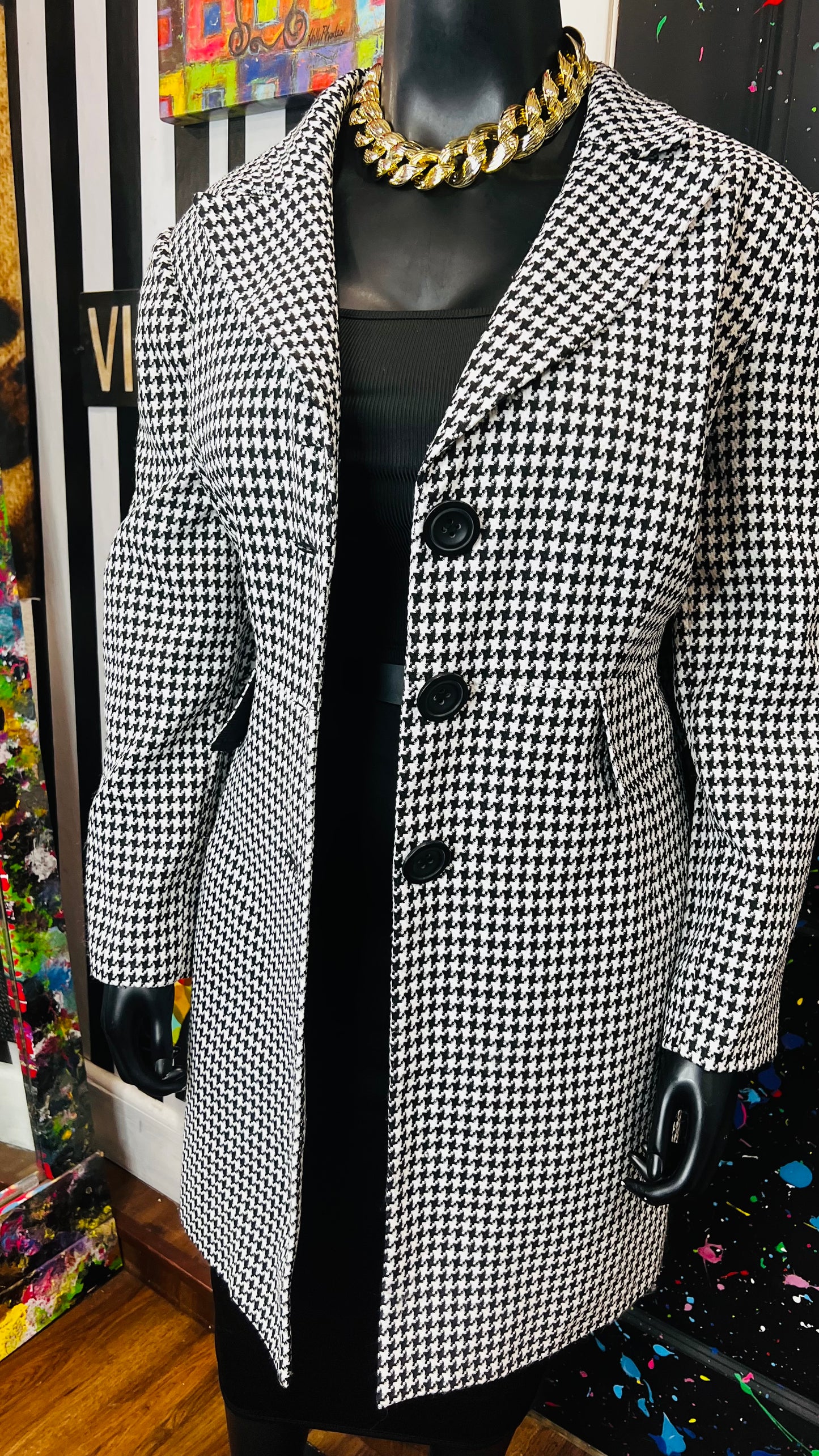 Vintage Long Houndstooth Blazer (22W)
