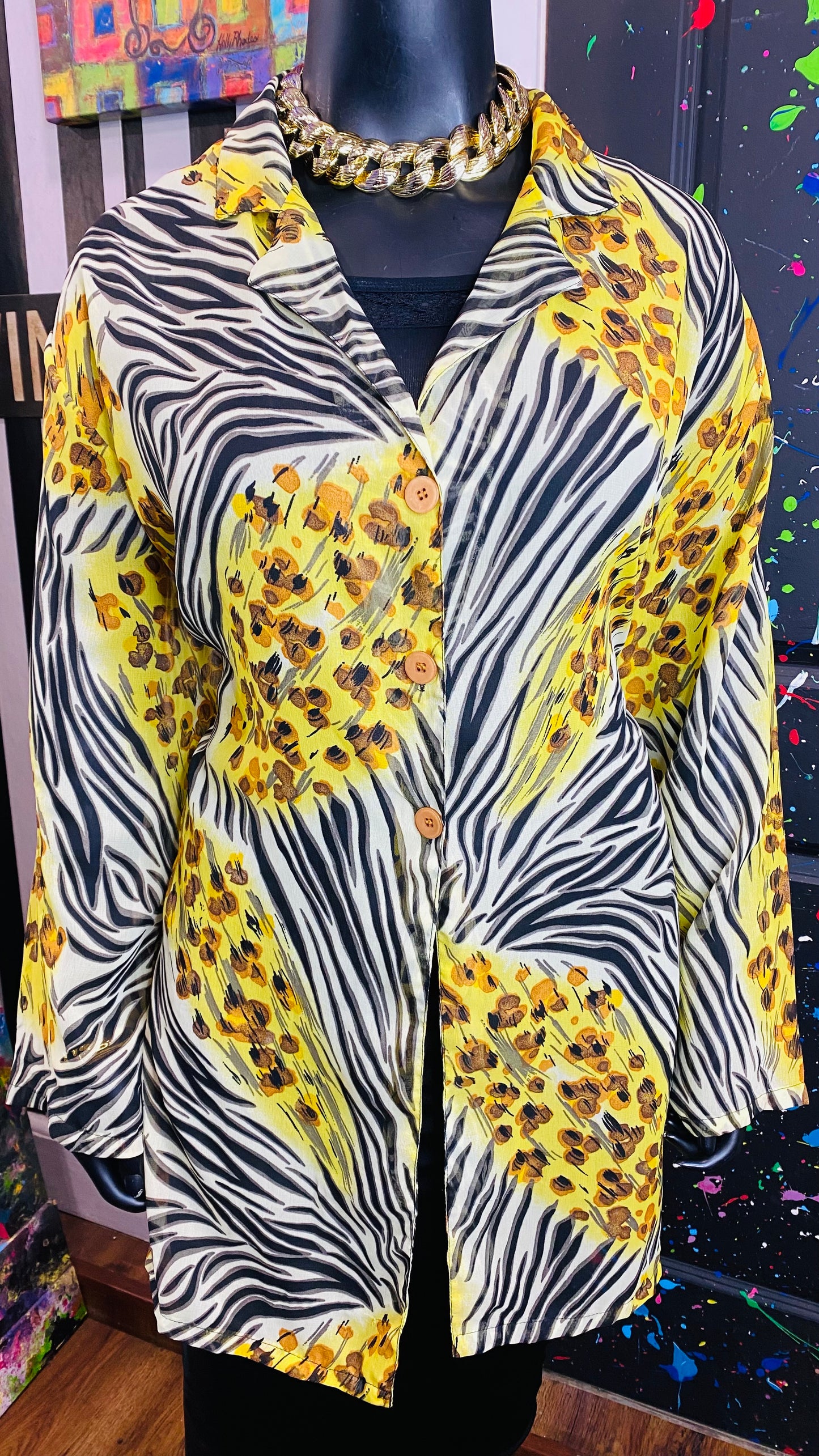 Vintage Sheer Animal Print Long Blouse/ Swim Suit Cover/Duster (OS)