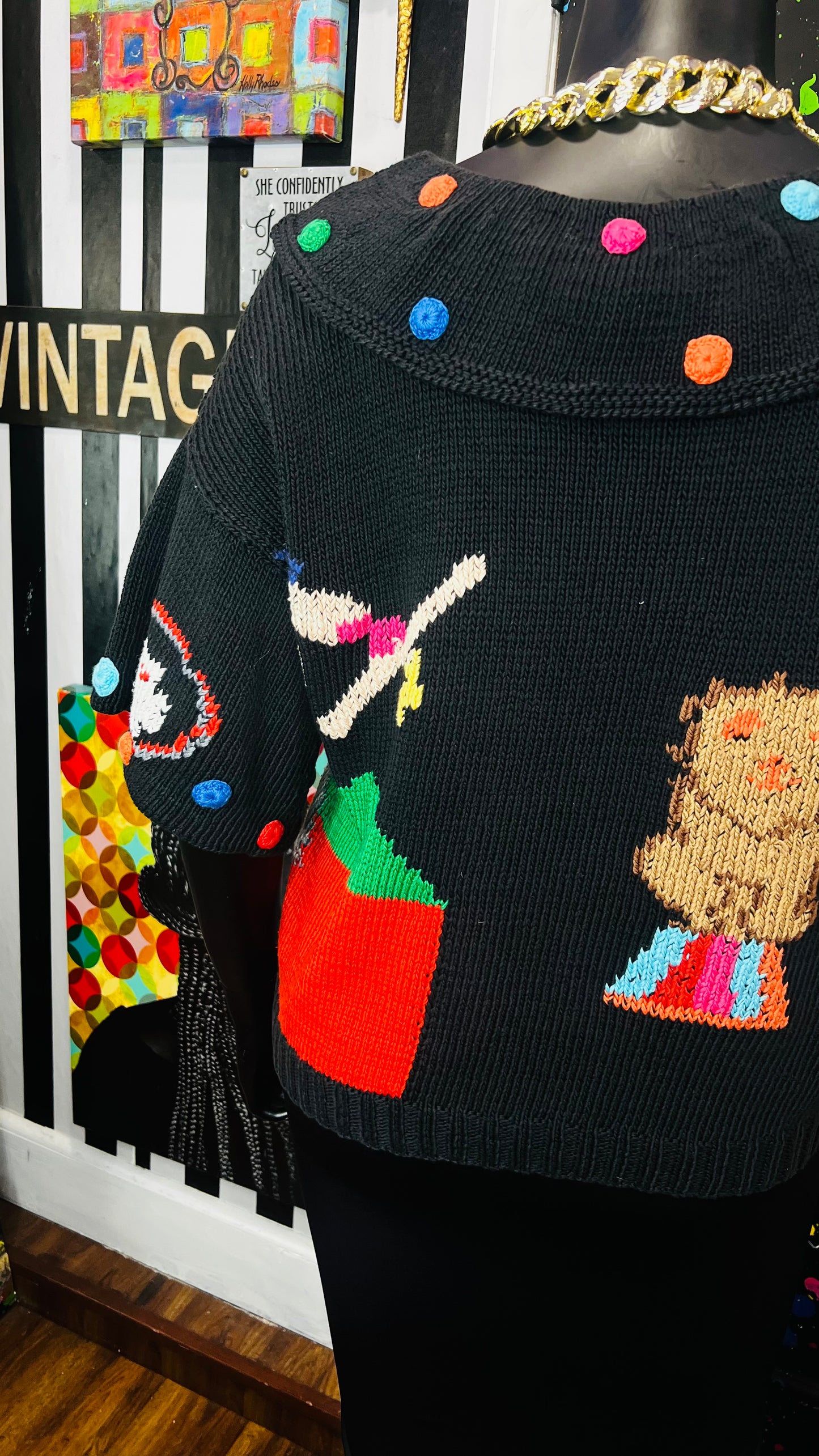 Vintage Knit Cropped Novelty Sweater (20)