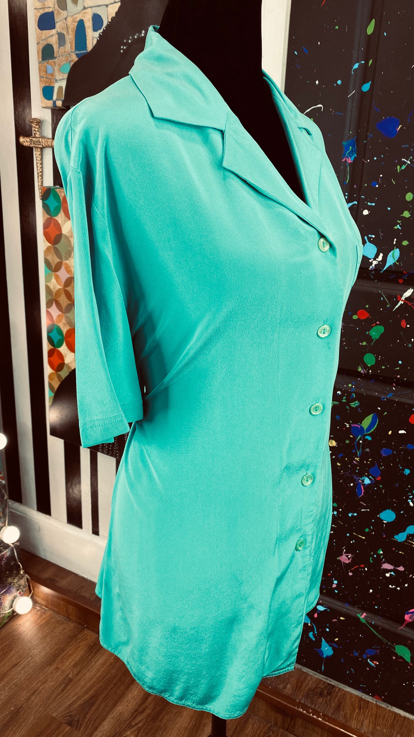 Vintage Green Silk Blouse