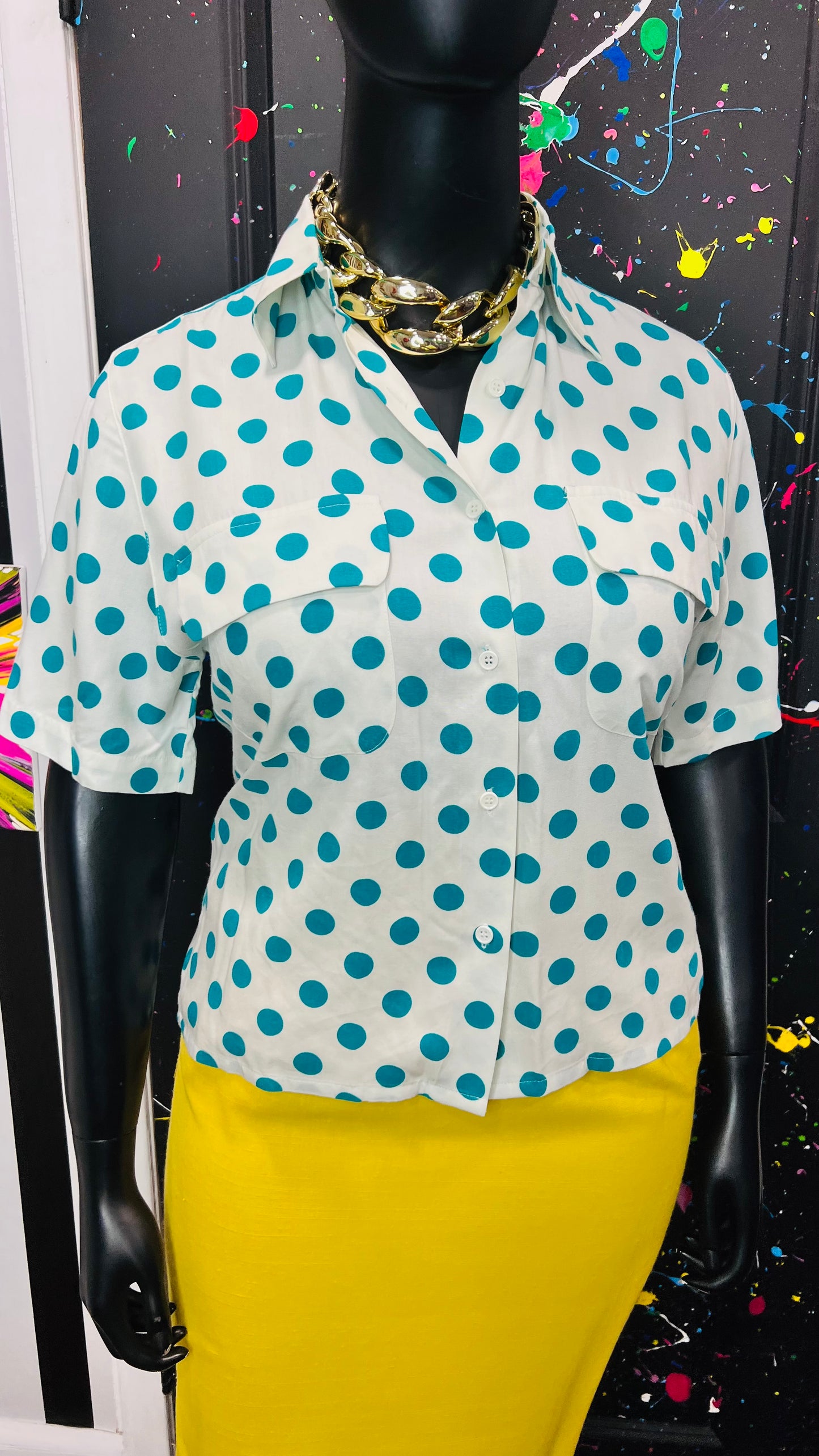 Vintage Rayon Polka Dots & Stripes Blouse (14)