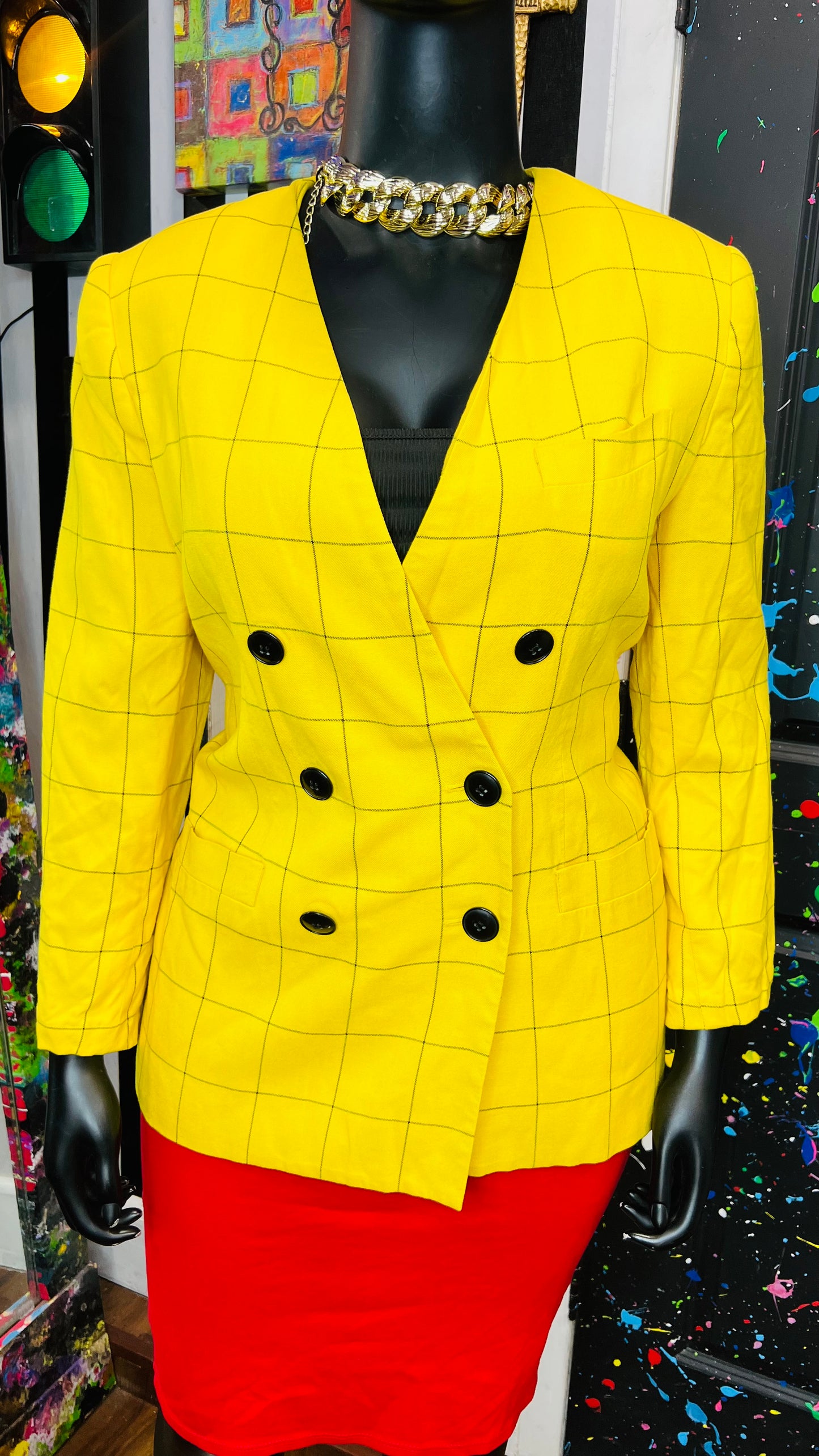 Vintage Yellow & Black Pinstriped Blazer (14)