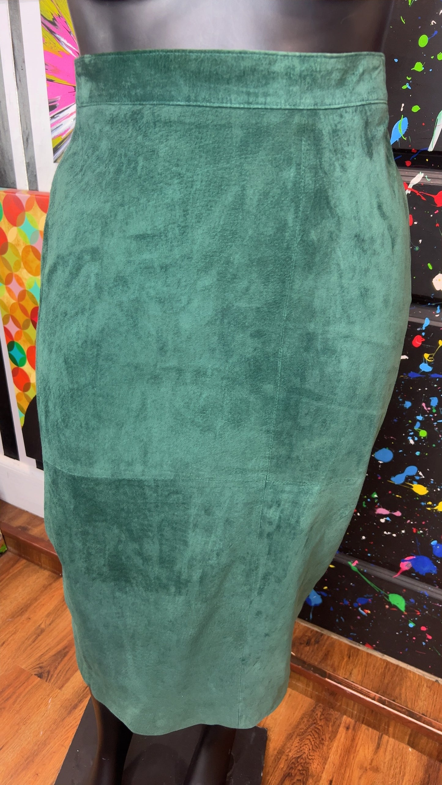 Vintage Green Suede Genuine Leather Skirt (22)