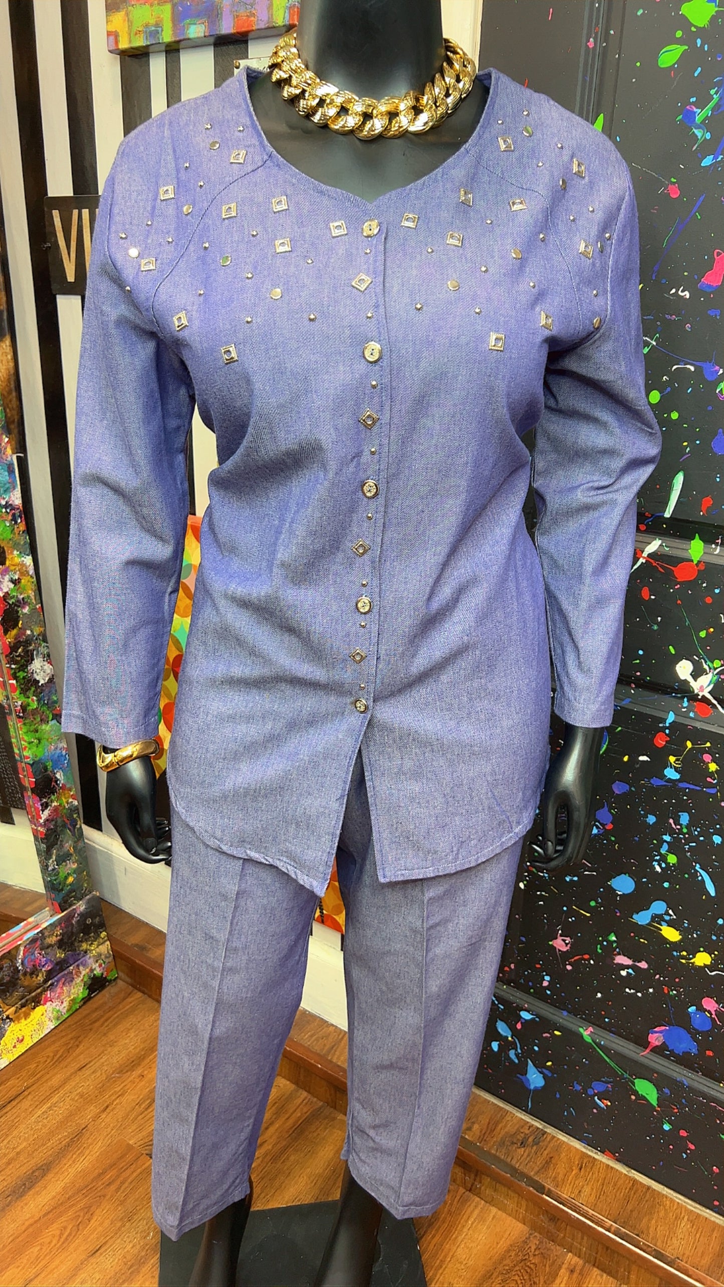 Vintage Denim Studded Pants Set (16)