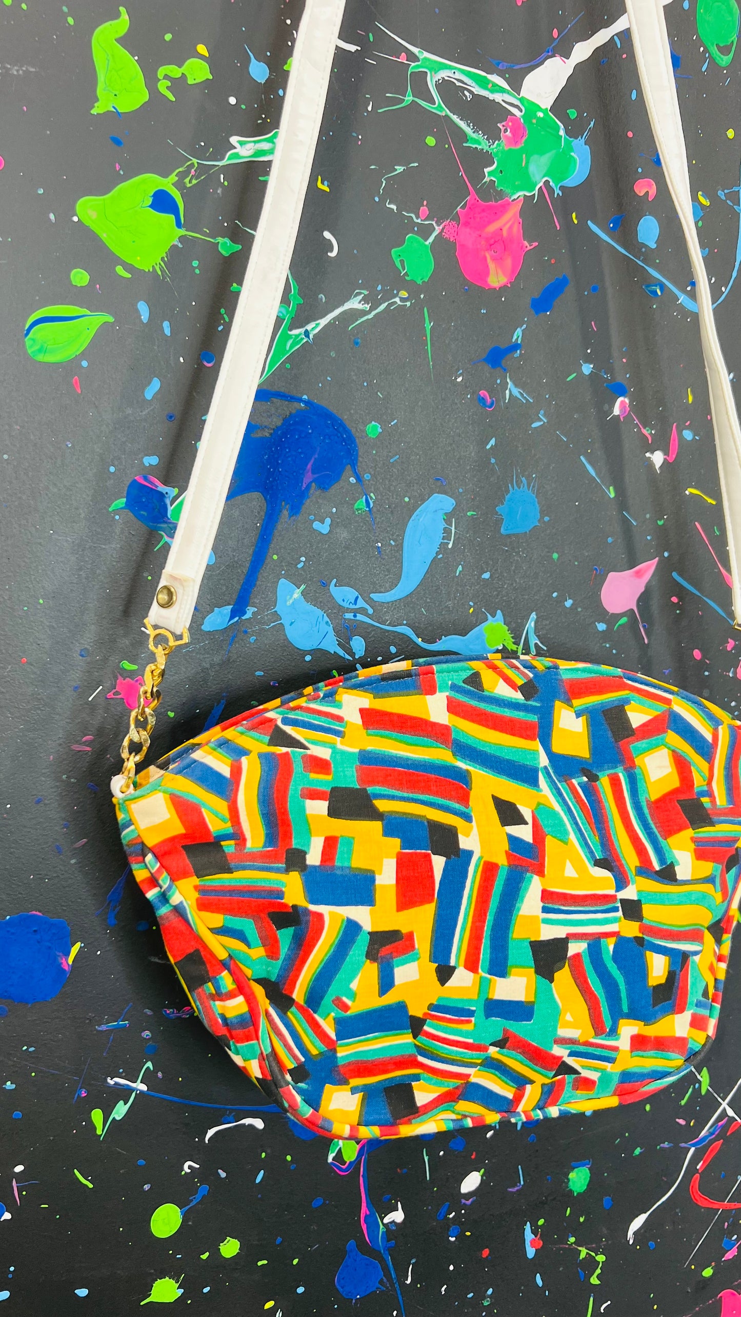 Vintage Colorblock Canvas Shoulder Bag